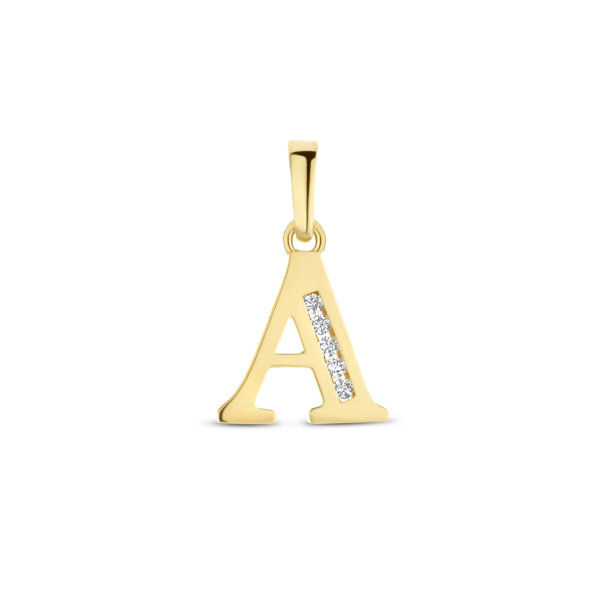 Huiscollectie - 14k Geelgouden hanger in de vorm van een letter. Uitgevoerd met heldere zirkonia. Letter A - 4025359