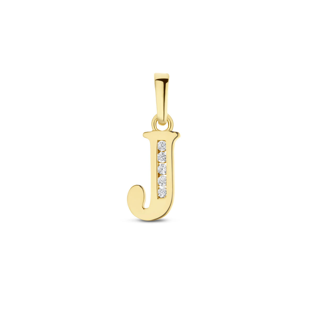 Huiscollectie - 14k Geelgouden hanger in de vorm van een letter. Uitgevoerd met heldere zirkonia. Letter J - 4025400
