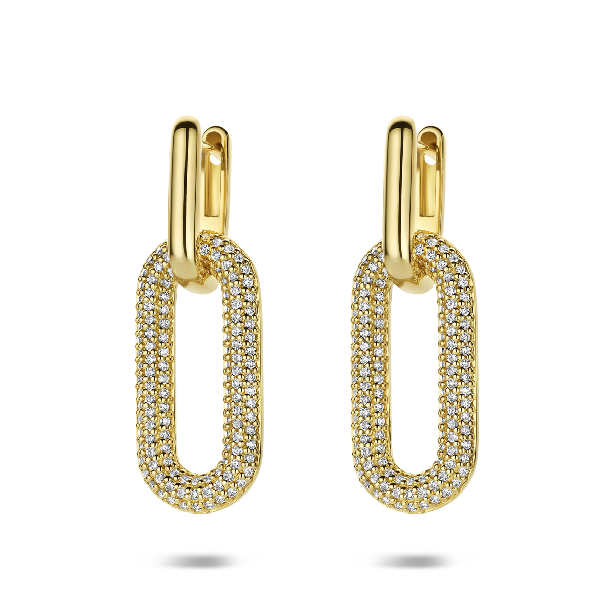 14k Geelgouden oorringen met diamant. De oorringen hebben een afmeting van 22x10mm en een totale hoogte van 30mm. Het totale diamantgewicht is 0.71ct.