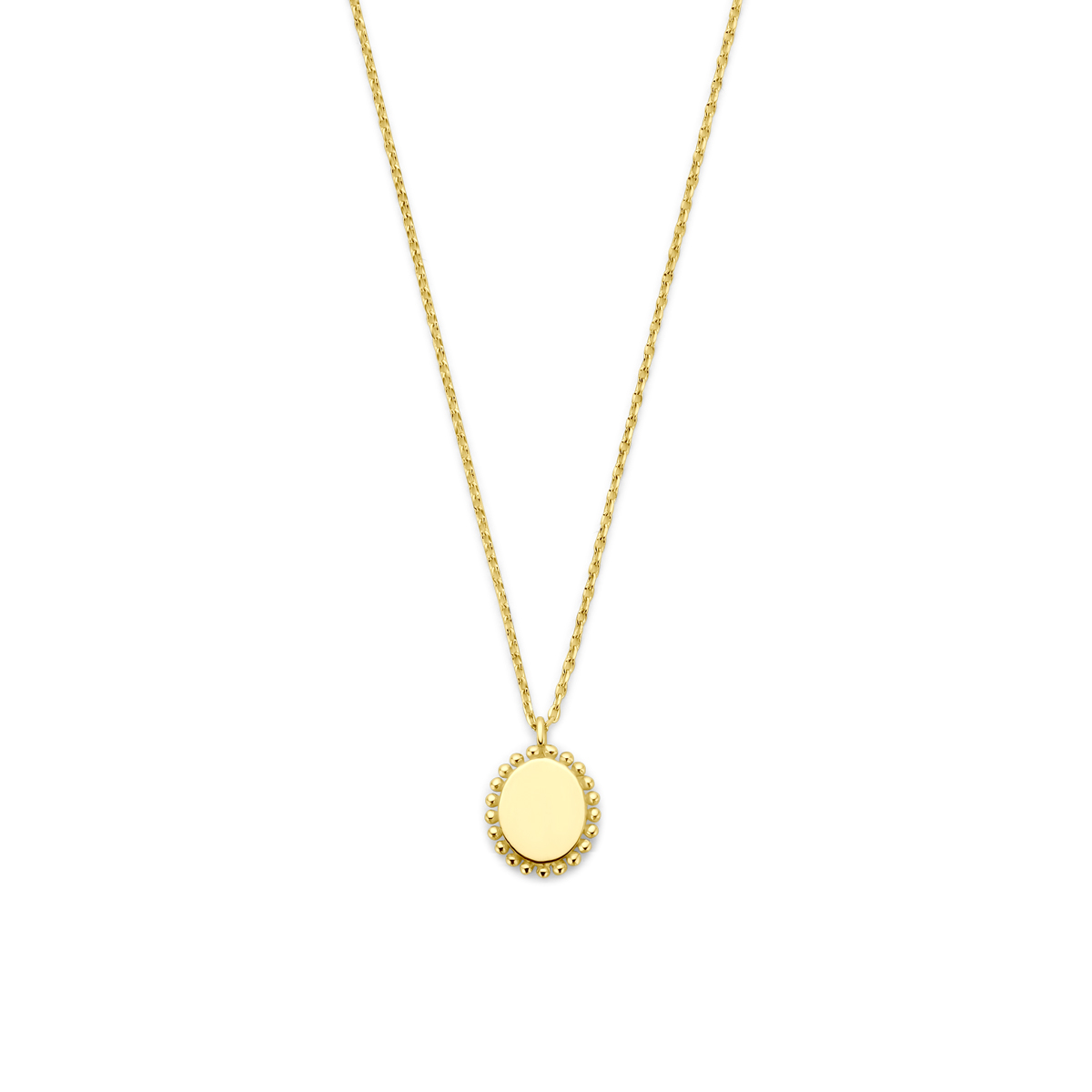 14k Geelgouden collier met lengtes van 40-42-44cm. Het collier heeft een schakelbreedte van 0.8mm. De afmeting van de hanger is 9x7.5mm.