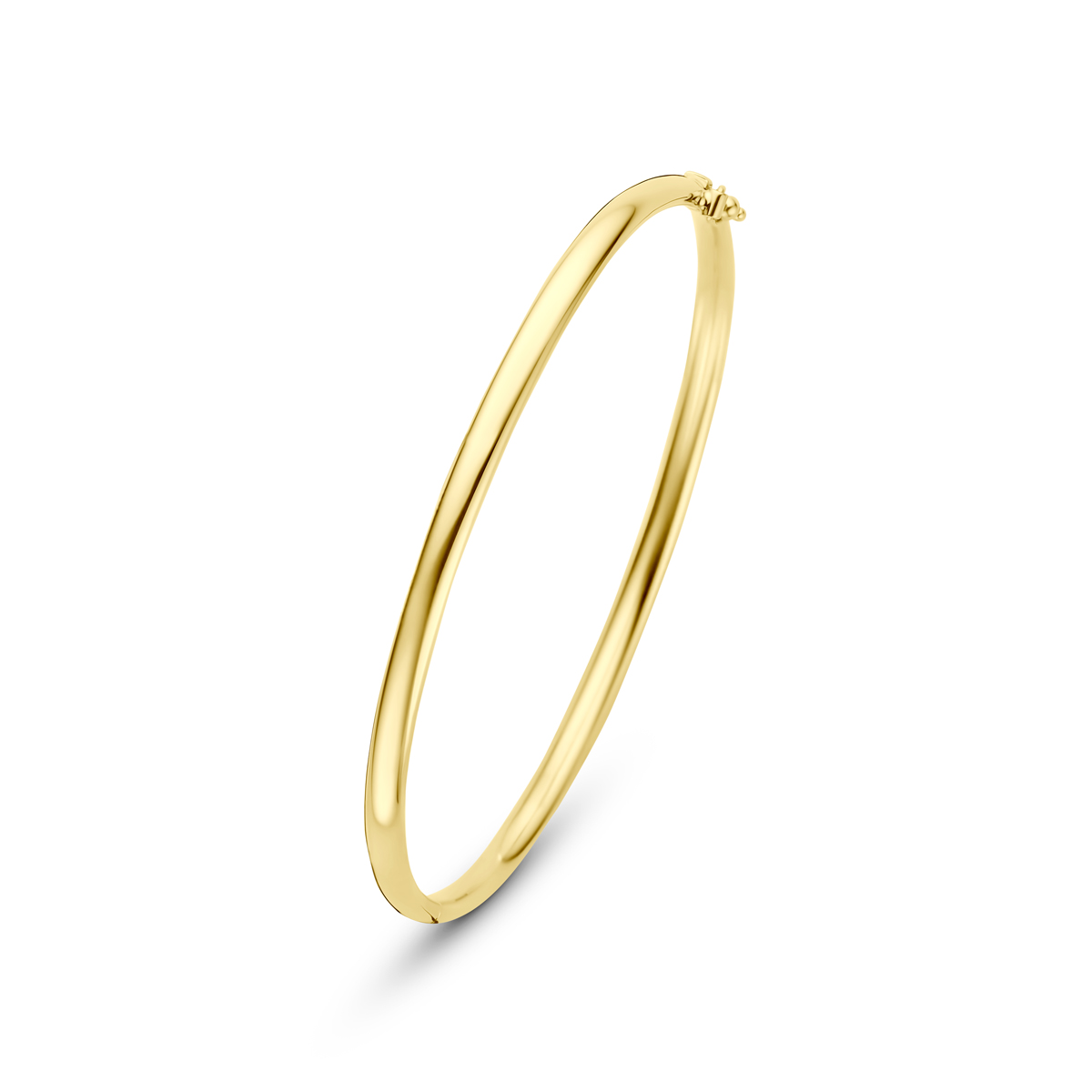 14k Geelgoud met 925 zilveren kern bangle met een ovale buis en een scharnier-sluiting. De bangle heeft een breedte van 3mm.