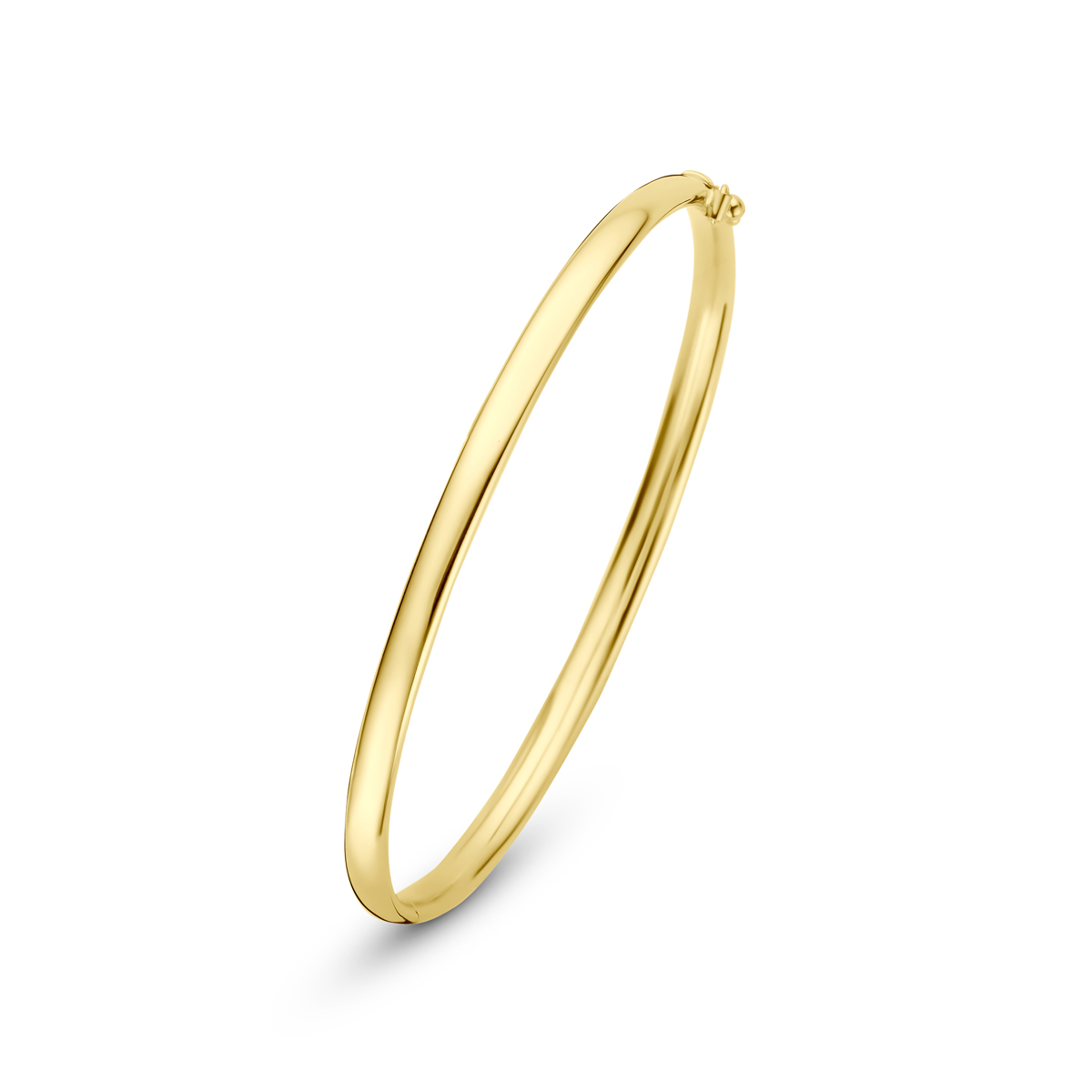 14k Geelgoud met 925 zilveren kern bangle met een ovale buis en een scharnier-sluiting. De bangle heeft een breedte van 4mm.