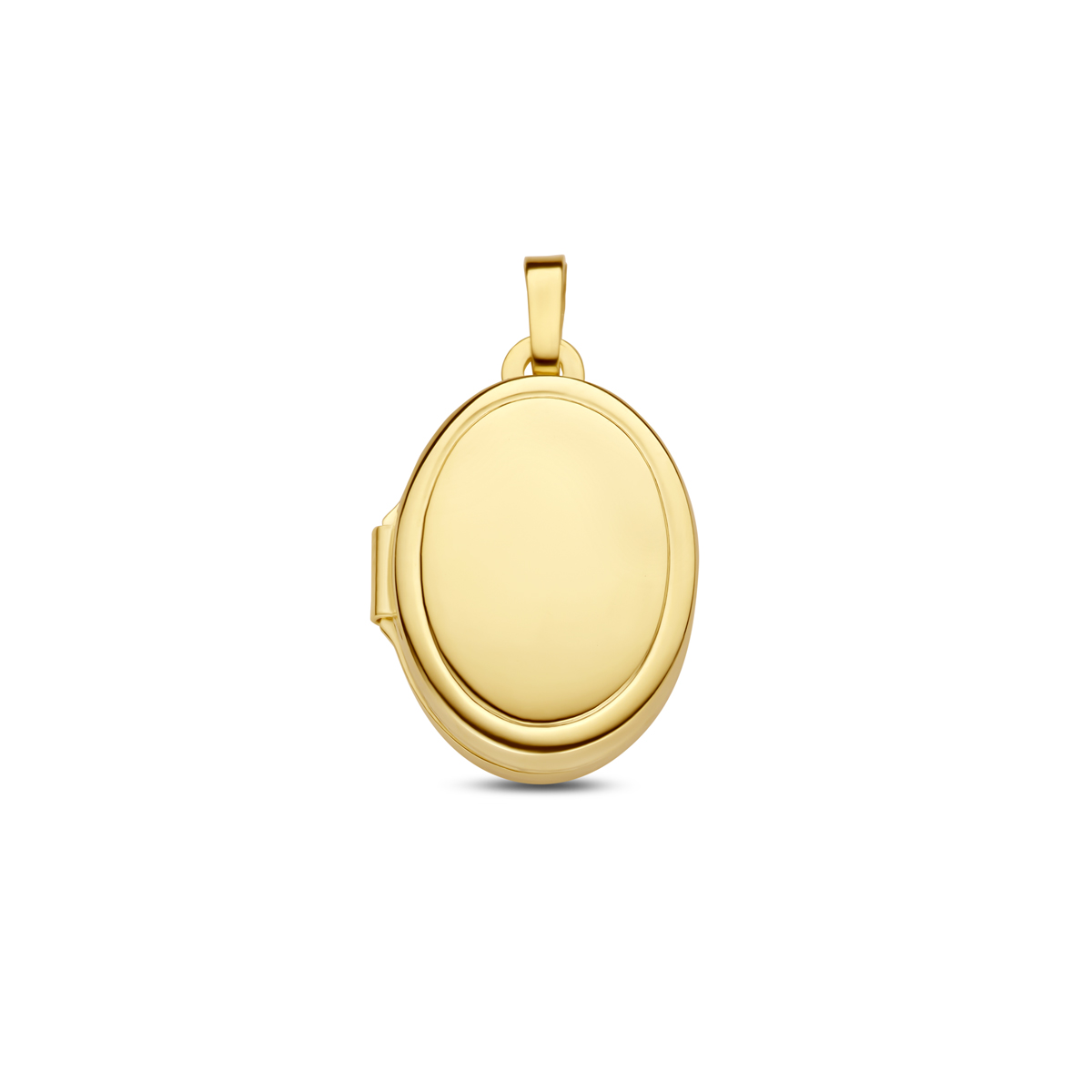 9k Geelkleurige medaillon. Het medaillon heeft een hoogte van 15mm excl. oogje en een breedte van 11mm.