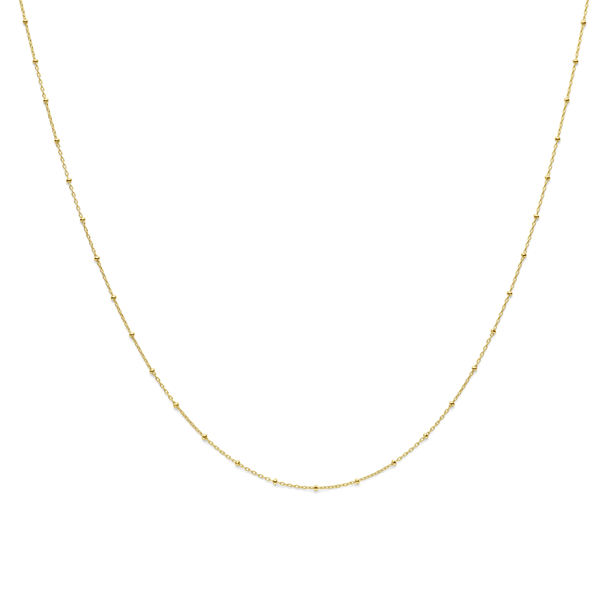 Geelkleurige gouden 9k collier uitgevoerd met bolletjes met een breedte van 1.3mm. Het collier heeft een lengte van 41cm met 3cm extensie.