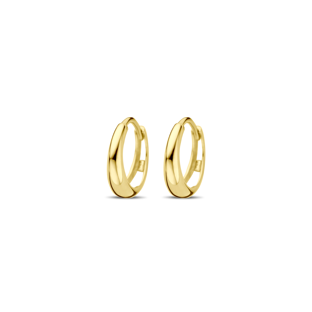 14k Geelgouden klapoorringen. De oorringen hebben een diameter van 12.5mm.