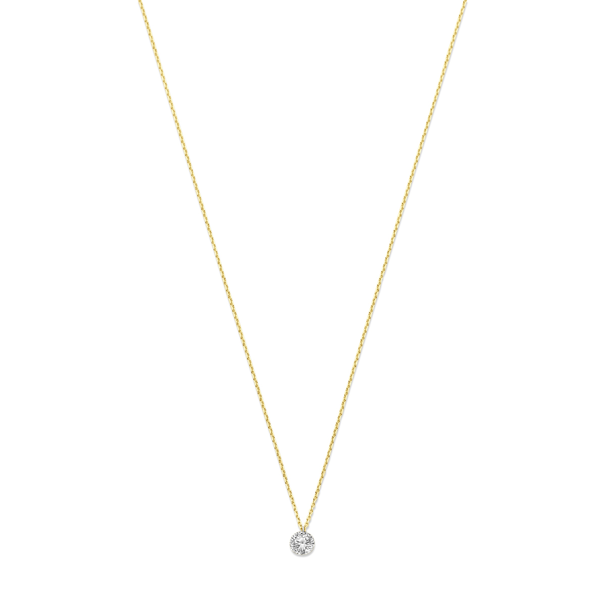 14k Geelgouden collier uitgevoerd met lab grown diamant. Het collier heeft draaglengtes van 40-42-44cm en een schakelbreedte van 0.7mm. Het diamantgewicht is 0.25ct. Het collier heeft een veerslot. Lab grown diamanten zijn diamanten die ontstaan in een laboratorium. Onder extreem hoge druk en temperatuur wordt het natuurlijk ontstaansproces nagebootst met als eindresultaat een diamant met dezelfde chemische eigenschappen maar met een andere oorsprong.