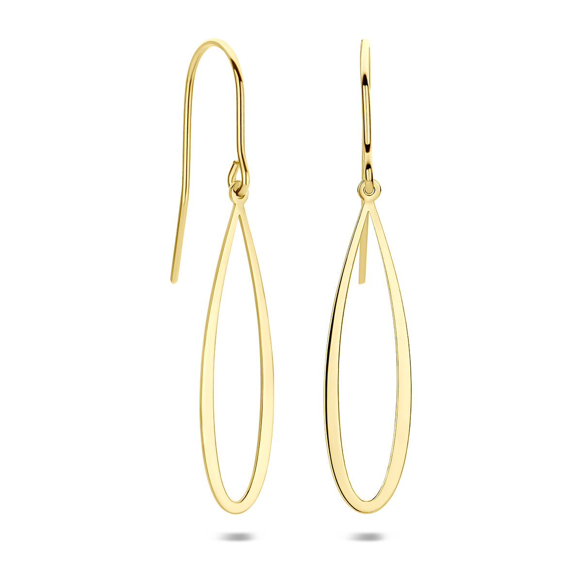 9k Geelkleurige oorhangers met een franse haak en een druppel. De oorhangers hebben een totale hoogte van 41.5mm.