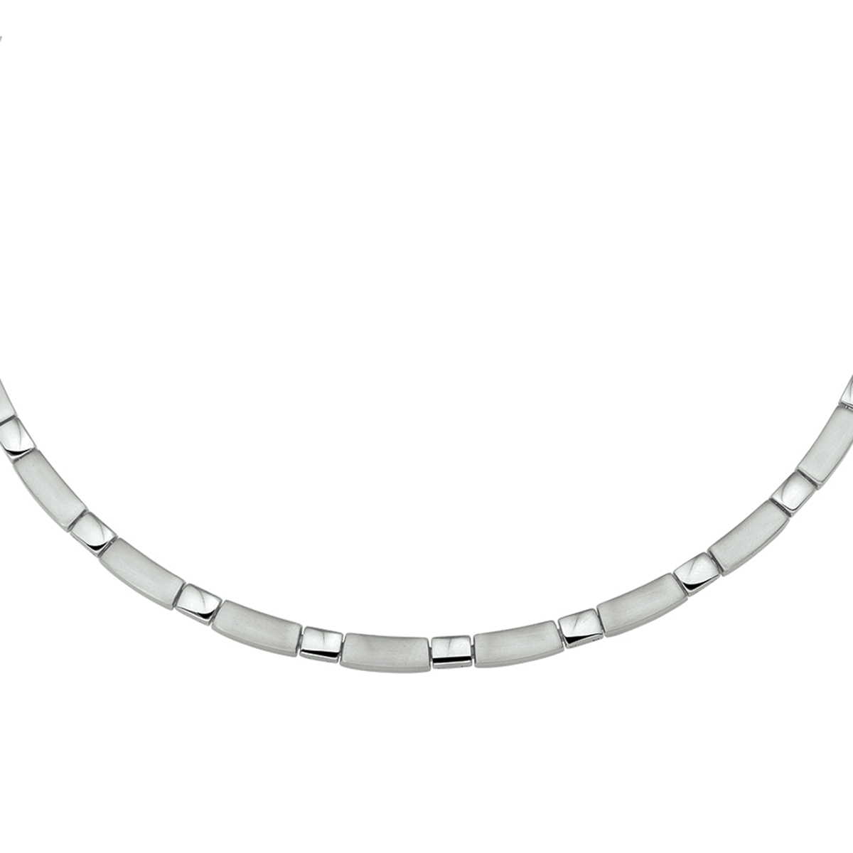 Stalen collier met een poli/matte afwerking. De schakelbreedte is 5.0mm.