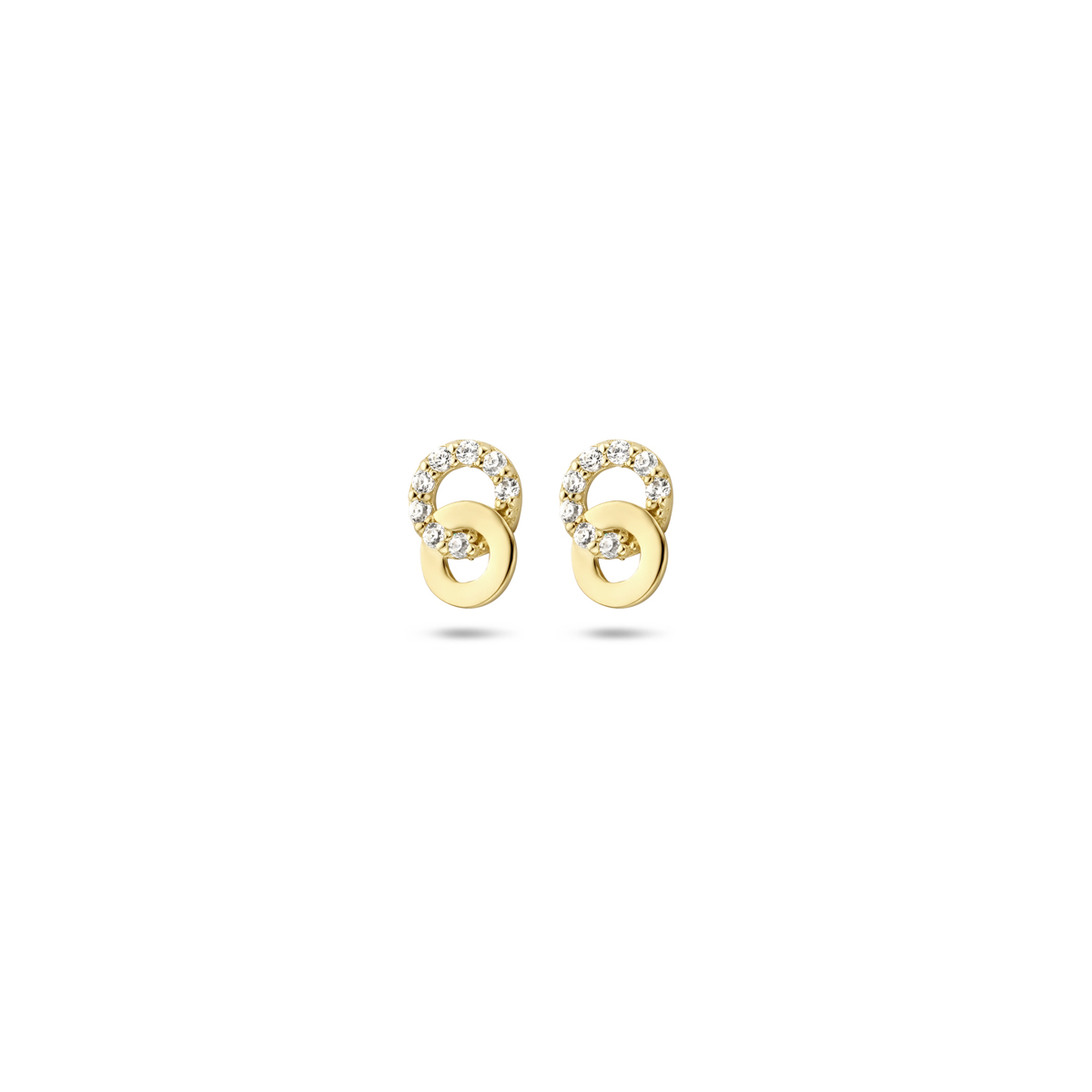 Geel goud 9K kleurige oorknoppen met zirkonia en een afmeting van 6.5x4.5mm.
