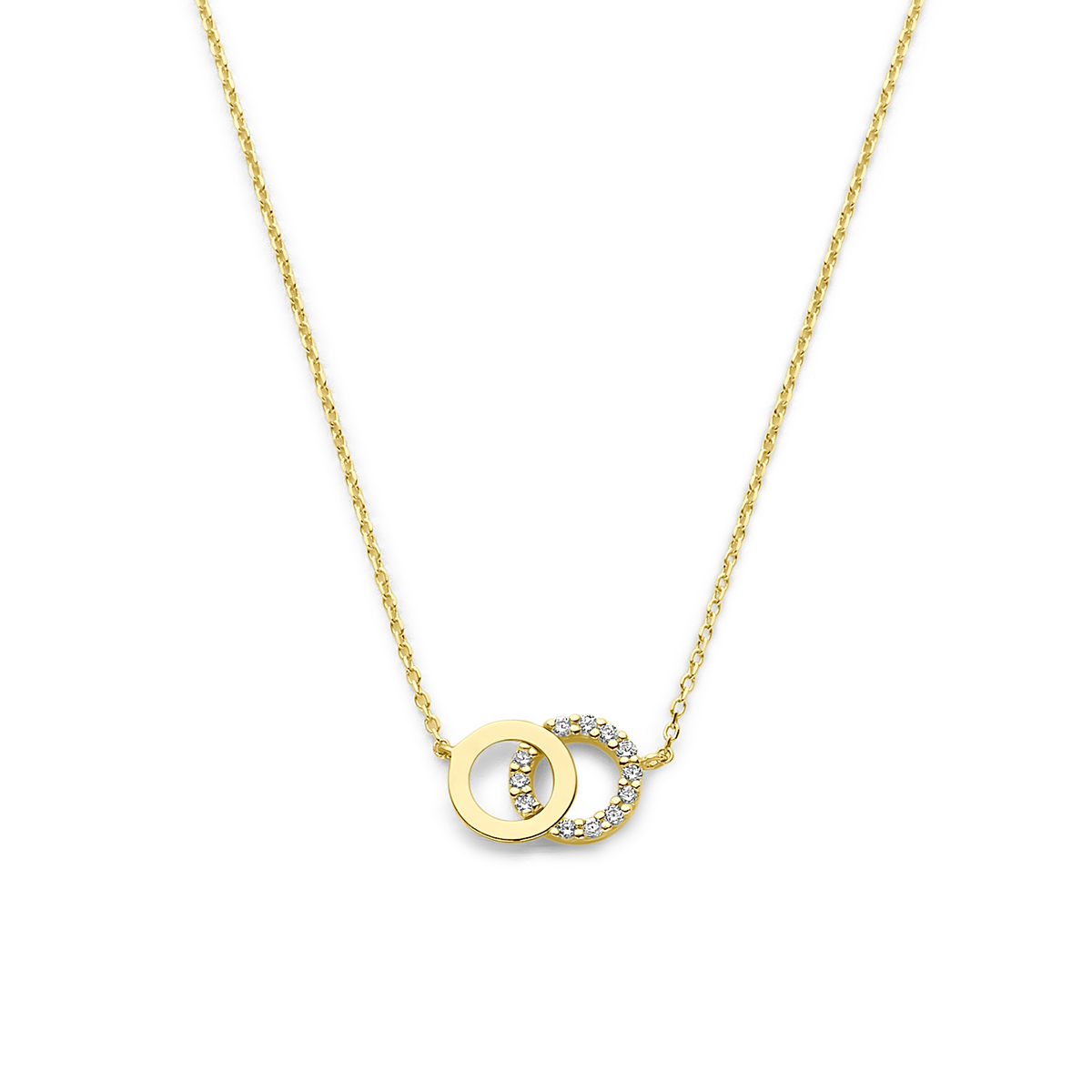 9k Geel kleurig collier met zirkonia. Het collier heeft draaglengtes van 40-42-44cm.