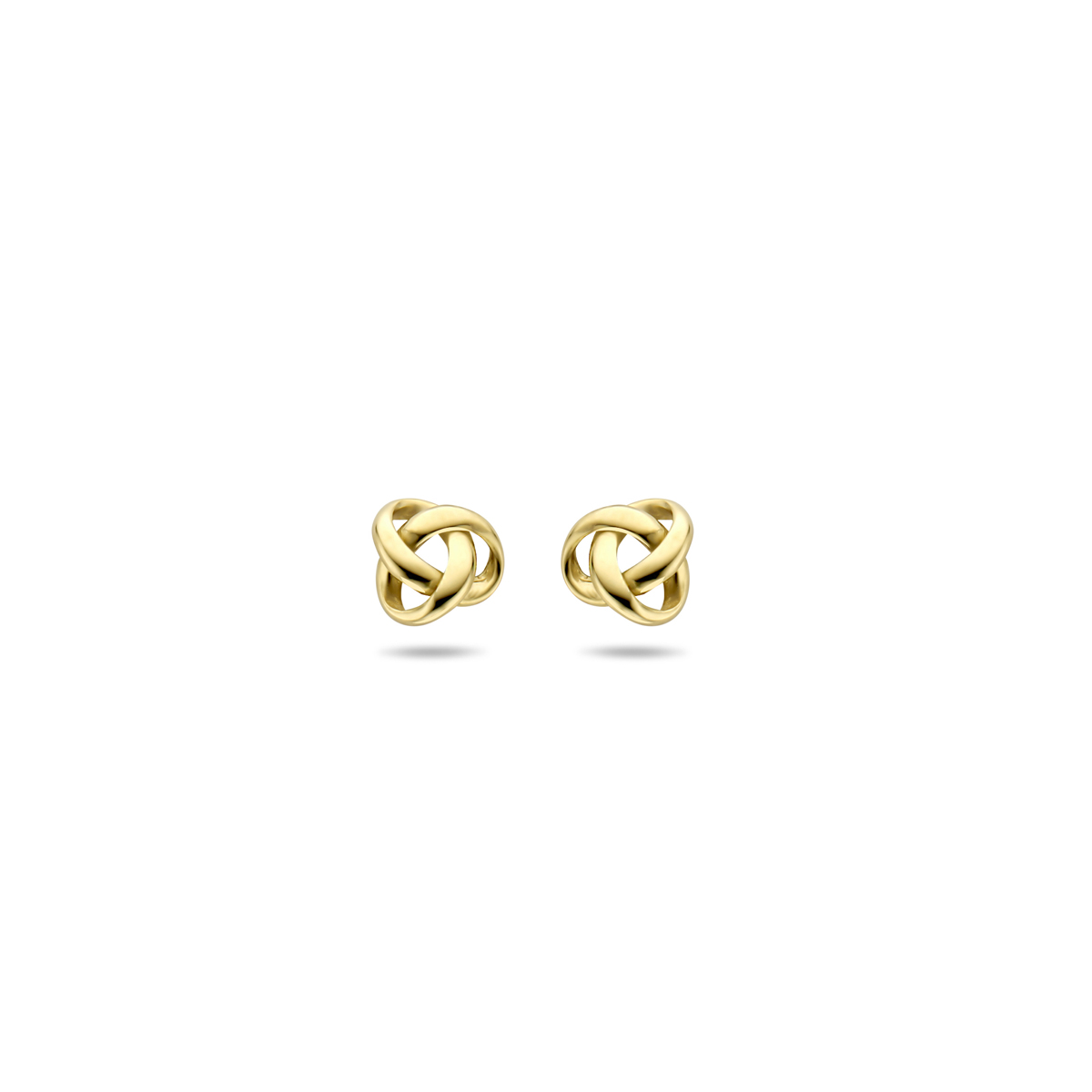 Geel goud 9K oorknoppen met een knoop en een diameter van 5mm.