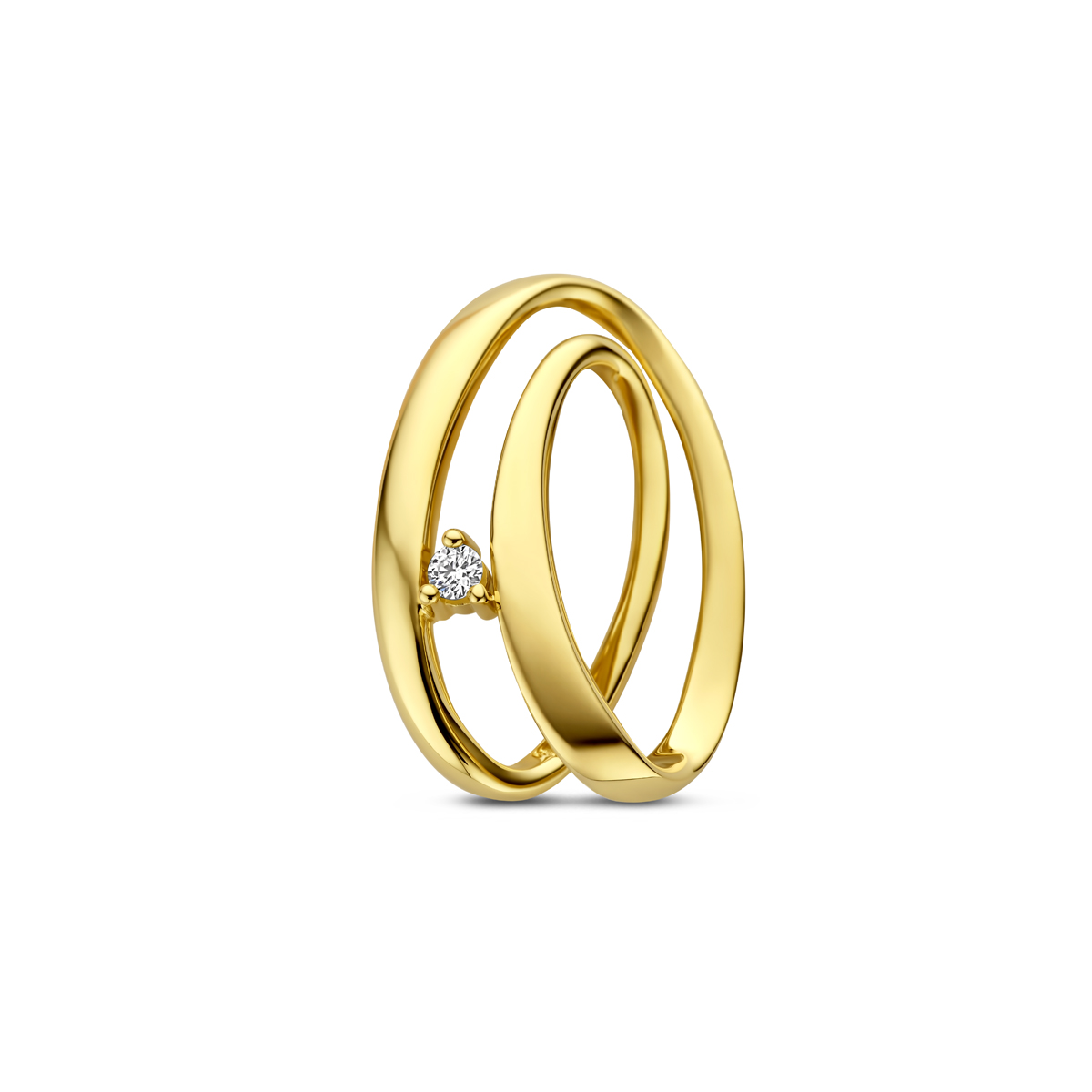 14k Geelgouden hanger uitgevoerd met diamant. De hanger heeft een afmeting van 19x13mm. Het totale diamantgewicht is 0.03ct.