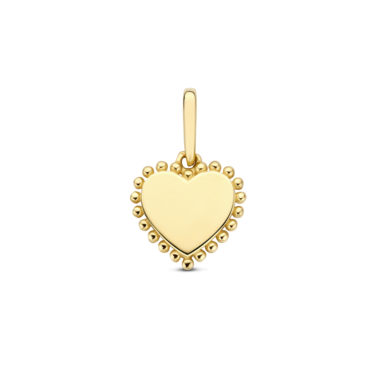 14k Geelgouden hanger in de vorm van een hart. De hanger heeft een hoogte van 9.5mm excl. oogje. Het hart heeft een afmeting van 9.5x9mm.