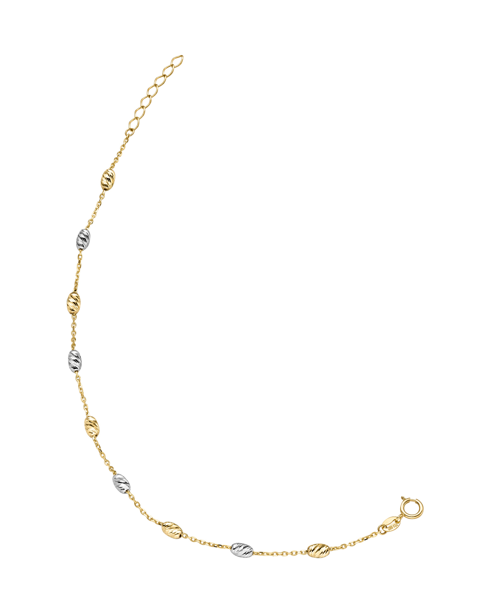 Entdecken Sie das elegante Armband Gold 333 Bicolor Kugeln, Modell 26-432. Es besteht aus hochwertigem Gelbgold und ist 19 cm lang. Perfekt f&uuml;r einen festlichen Anlass oder als t&auml;gliches Accessoire. Am besten alleine oder in Kombination mit anderen Schmuckst&uuml;cken tragen, um die Bicolor-Details zu betonen. Ein zeitloses Geschenk f&uuml;r jeden Anlass!