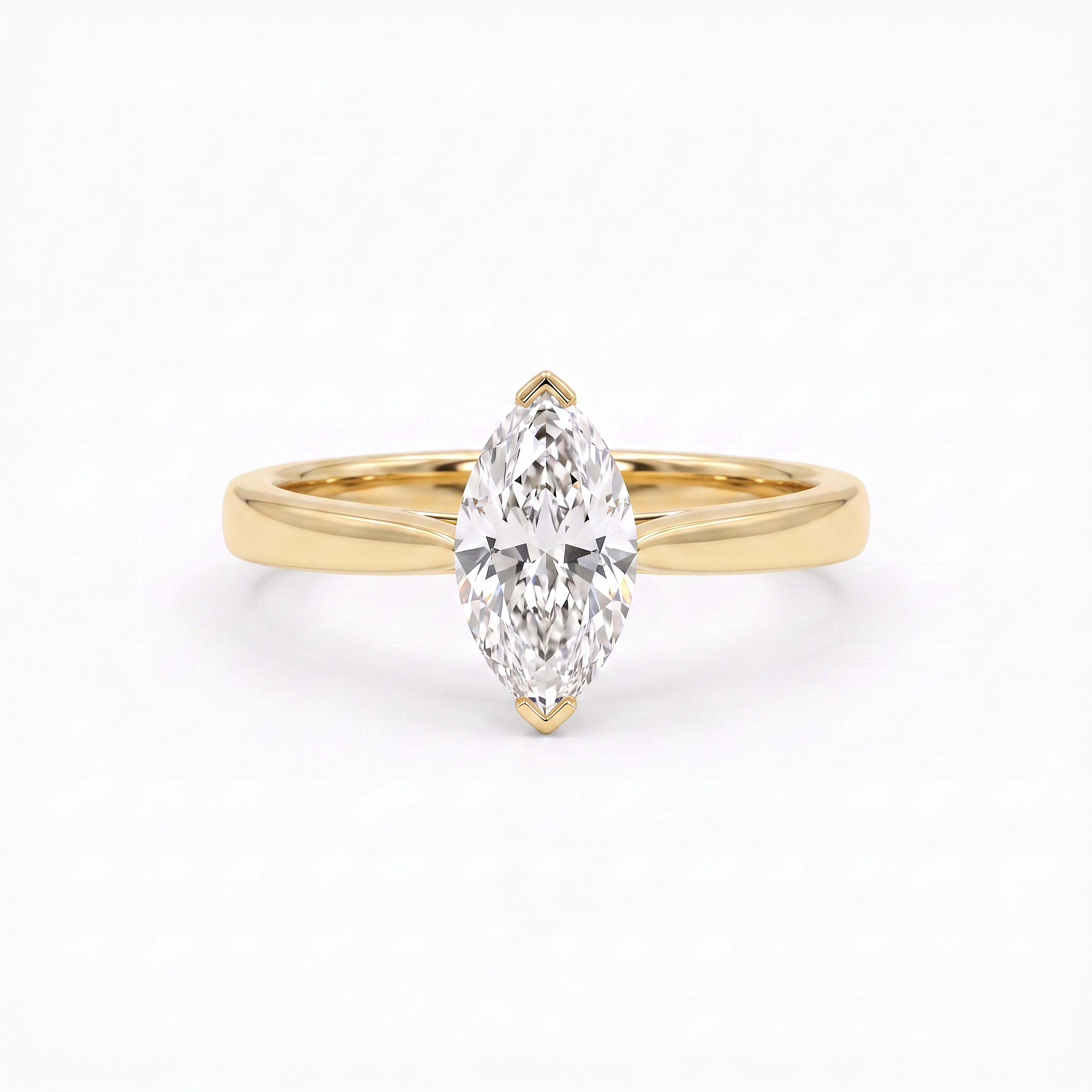 Zoek je een exclusieve en elegante verlovingsring met een unieke uitstraling? Deze massief 14 karaat geelgouden solitaire ring heeft als middelpunt een adembenemende marquise geslepen lab grown diamant van 0.82 caraat. Met de hoogste kleurgradatie (D-kleur, volkomen kleurloos) en een uitzonderlijke zuiverheid (VVS2) biedt deze ring een onge&euml;venaarde schittering. Een tijdloos meesterwerk, gepresenteerd door Juwelier Rijk te Amsterdam.