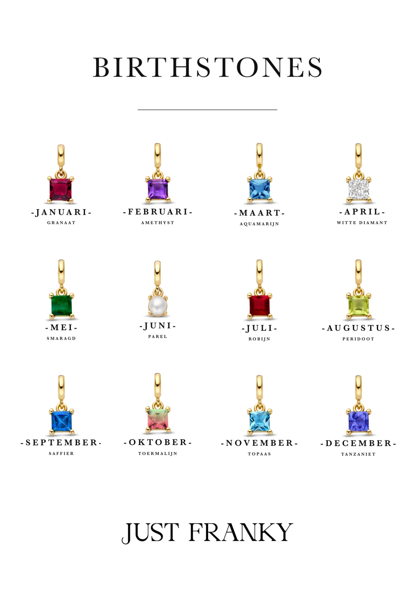 Just Franky geboortesteen los zonder collier, maand augustus, andere zijn op bestelling leverbaar