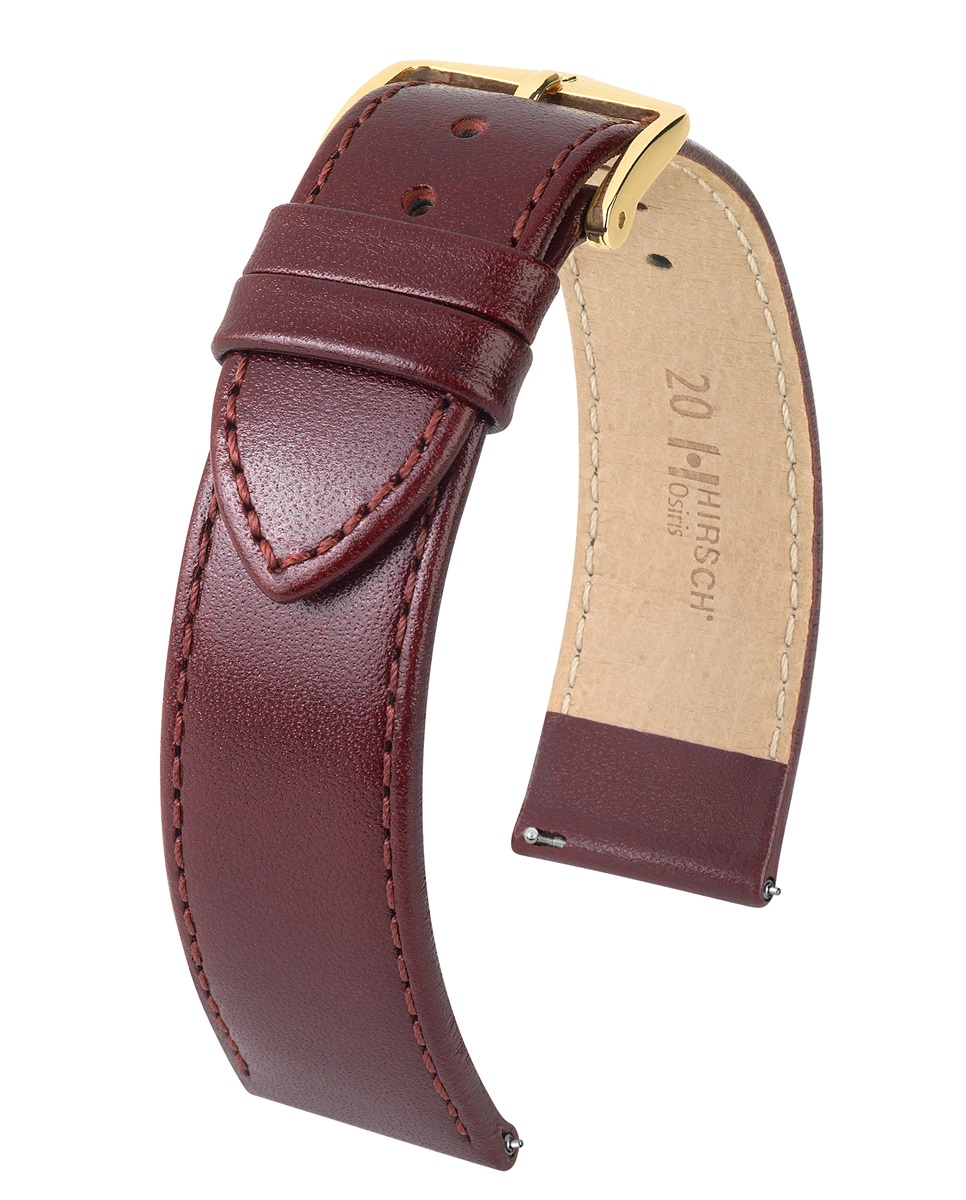 De Hirsch 03475060-1-18 Osiris Burgundy Shiny Calf is een elegante horlogeband van hoogwaardig kalfsleer met een subtiele zijdeglans in een stijlvolle bordeauxrode kleur. De zachte Softglove-voering zorgt voor uitstekend draagcomfort, terwijl het Quick Release-systeem het eenvoudig maakt om de band zonder gereedschap te verwisselen.