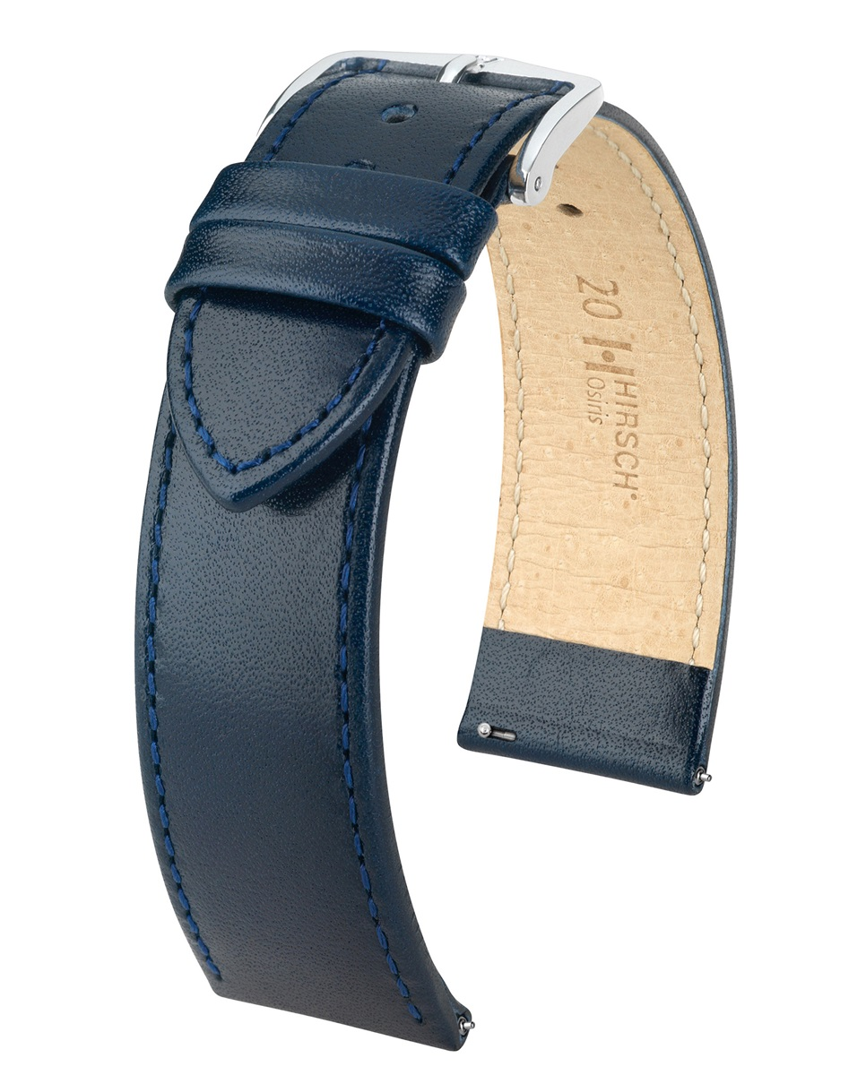 De Hirsch Osiris is een stijlvol horlogebandje van hoogwaardig blauw kalfsleer met een elegante, glanzende afwerking. Het soepele leer biedt een aangenaam draagcomfort en geeft het horloge een luxe en verfijnde uitstraling. Uitgevoerd in maat M en 16 mm breed, is de band dankzij het Quick Release-systeem eenvoudig en snel te verwisselen.