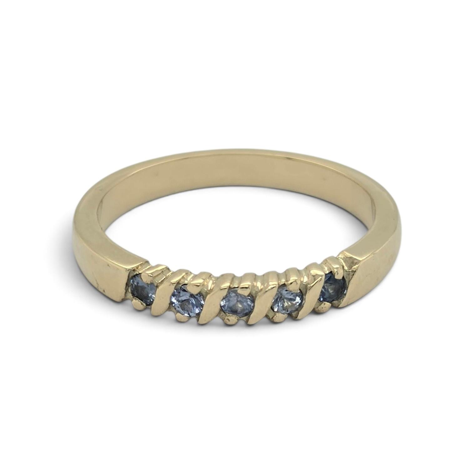 Gouden ring Oriana met 5x 2mm lichtblauwe saffier