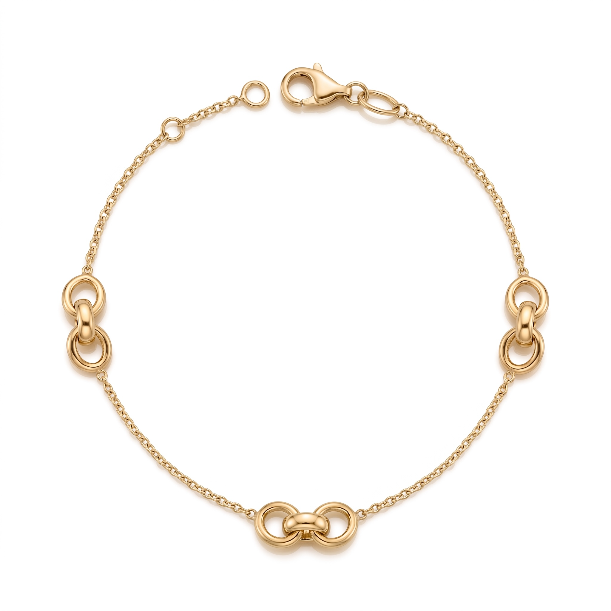 14 karaats geelgouden fantasie armband met een lengte van 19 cm.