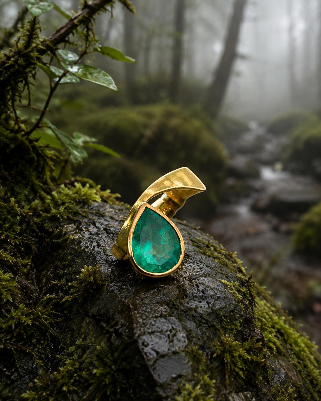 Smartcurve &ndash; Smaragd 6,36 ct in 750er Gold

Ein Ring wie ein St&uuml;ck unber&uuml;hrte Natur.

Im Mittelpunkt steht ein 6,36 ct gro&szlig;er Smaragd, dessen intensives Gr&uuml;n und nat&uuml;rliche Einschl&uuml;sse jedem Blick neue Facetten er&ouml;ffnen. Seine ausdrucksstarke Tropfenform wird von warmem 750er Gold aufgenommen und von der charakteristischen, schwungvollen Form des Smartcurve-Rings begleitet.

Gold und Smaragd scheinen dabei beinahe ineinanderzuflie&szlig;en. Die kraftvolle Gestaltung gibt dem au&szlig;ergew&ouml;hnlichen Edelstein Raum, ohne ihm die Hauptrolle zu nehmen.

Ein handgefertigtes Unikat &ndash; urspr&uuml;nglich, charakterstark und unverwechselbar.