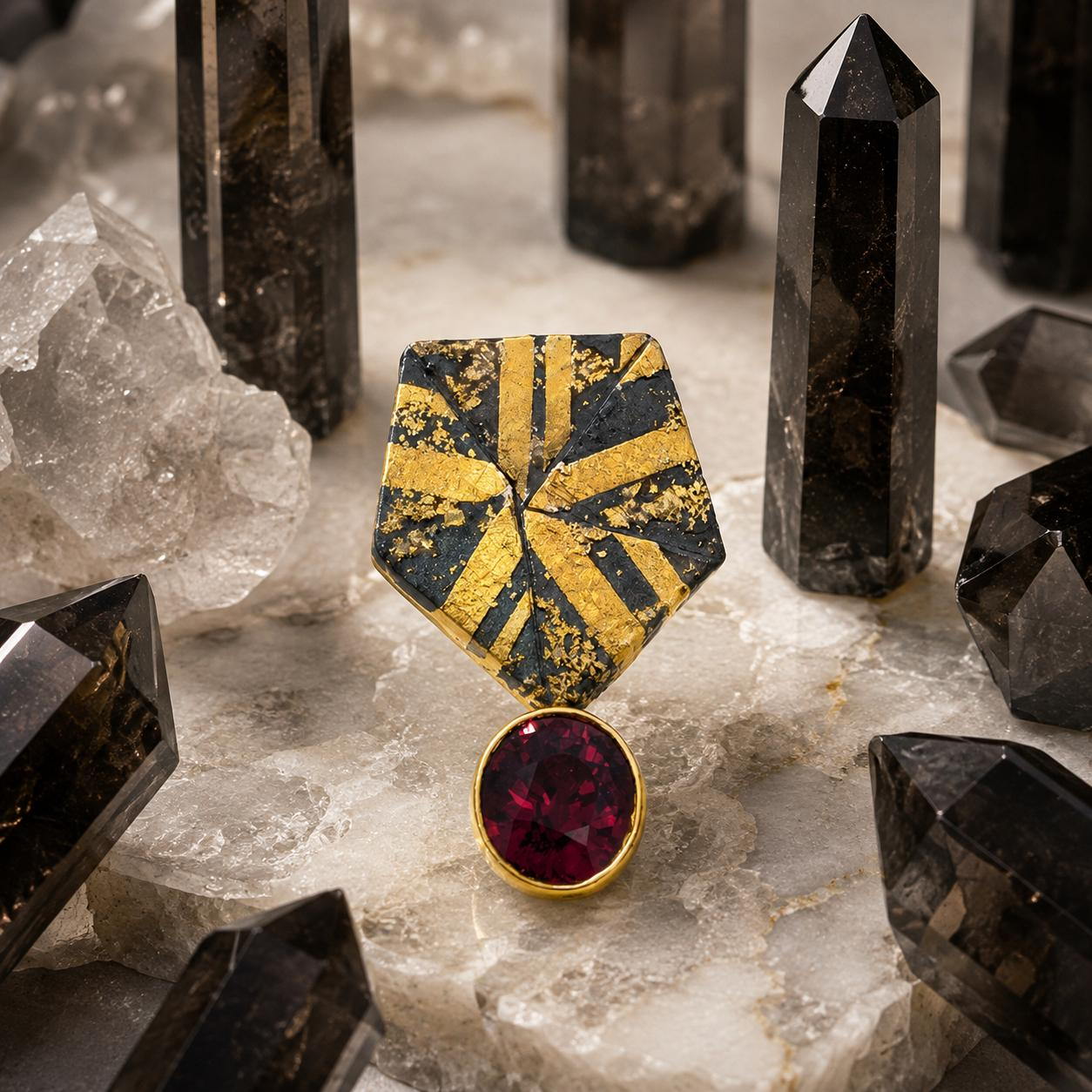 Anh&auml;nger bicolor  Gold/Silber 
Rhodolit Madagaskar 5,03ct. tragbar mit Kette  oder Spiralcollier
