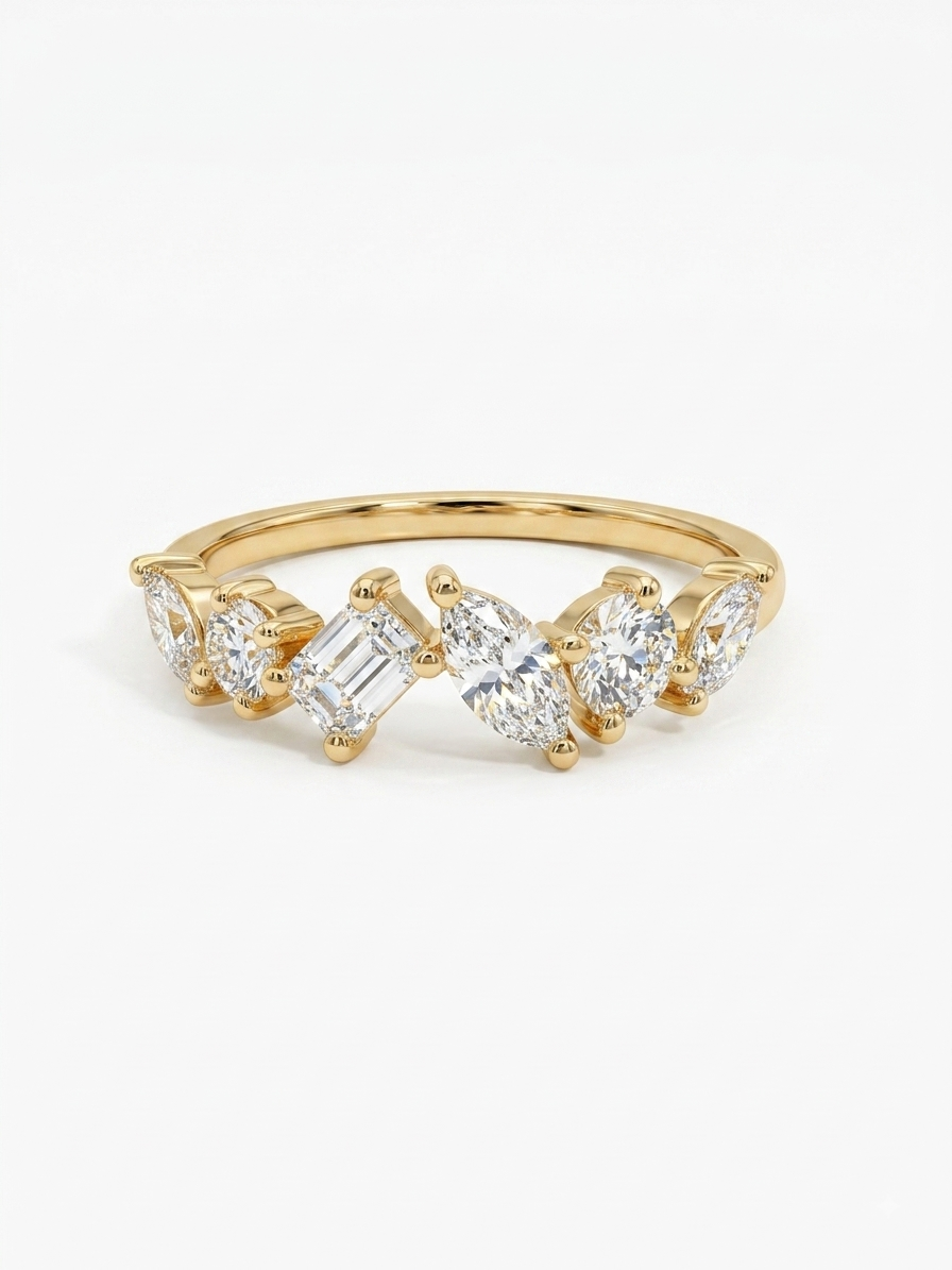 18 karaat Geel gouden ring met LG variatie aan slijpvormen samen 