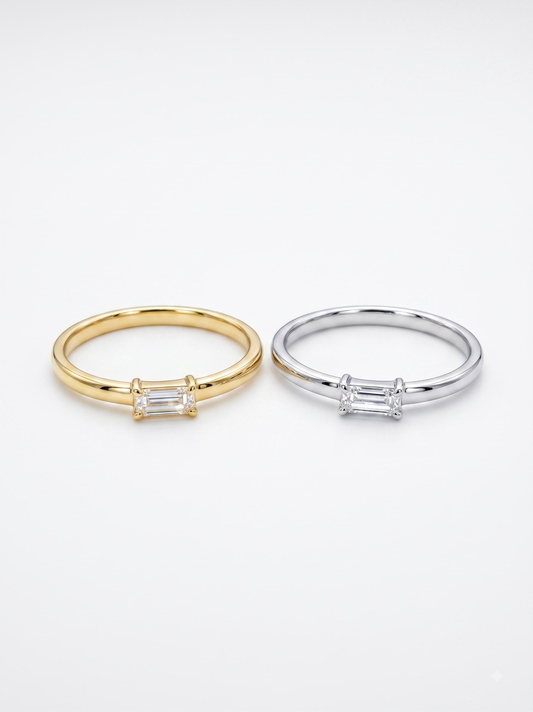 leuke 18karaat wit gouden ring met bagette 0.095ct natuurlijke diamant