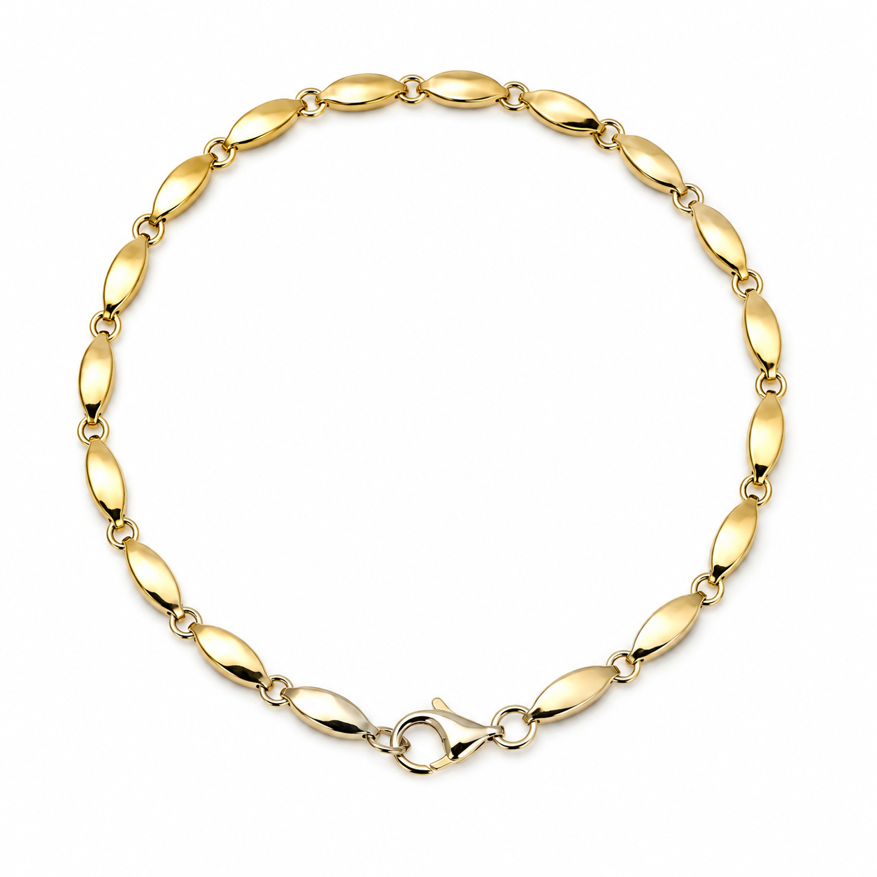 Gouden armband met dichte ovale schakels in maat 19.