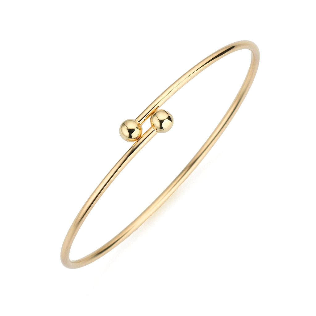 Gouden spang armband 2 mm dik met bolletjes van 5 mm.