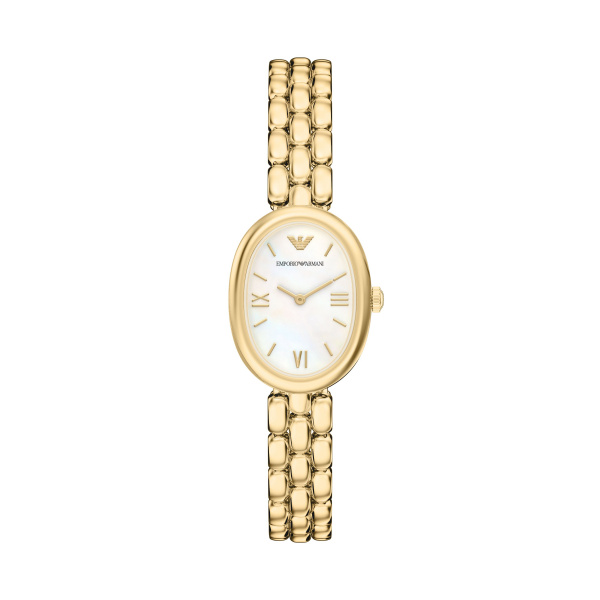 Armani dames pols horloge staal met stalen band uit de Sinfonia Collectie. 3 ATM waterbestendig.