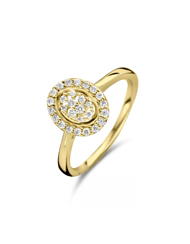 14 KARAAT GEEL GOUDEN RING MODEL ARBIA MET LABGROWN BRILJANT. Man Made GG Briljant hanger 0.21 crt H/Si mm ovaal.