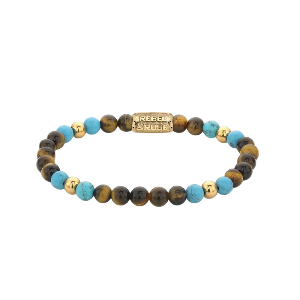 Rebel & Rose - Mix Tiger Turquoise doubl&eacute; colored, 6mm Medium - RR-60104-G-M