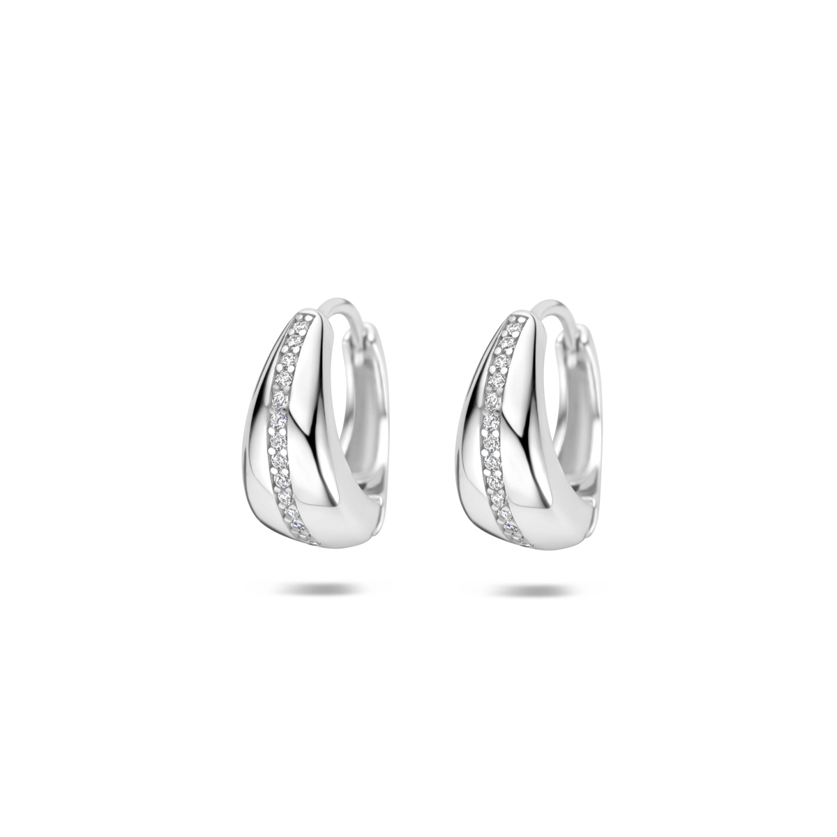 Zilver gerhodineerde creolen met zirkonia
