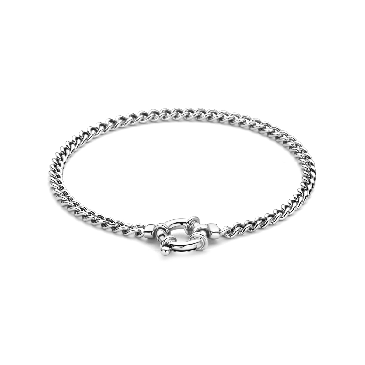 Gerhodineerd 925 zilveren armband met een groot veerslot. De armband heeft een schakelbreedte van 3.7mm en een lengte van 19cm.