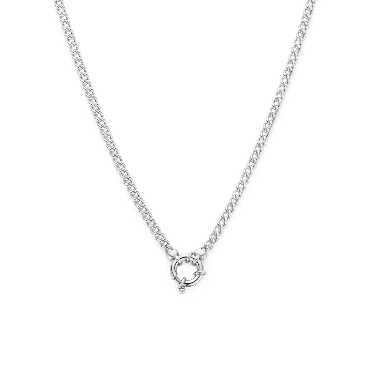 Gerhodineerd 925 zilveren collier met groot veerslot. Het collier heeft een schakelbreedte van 3.7mm en een lengte van 45cm.