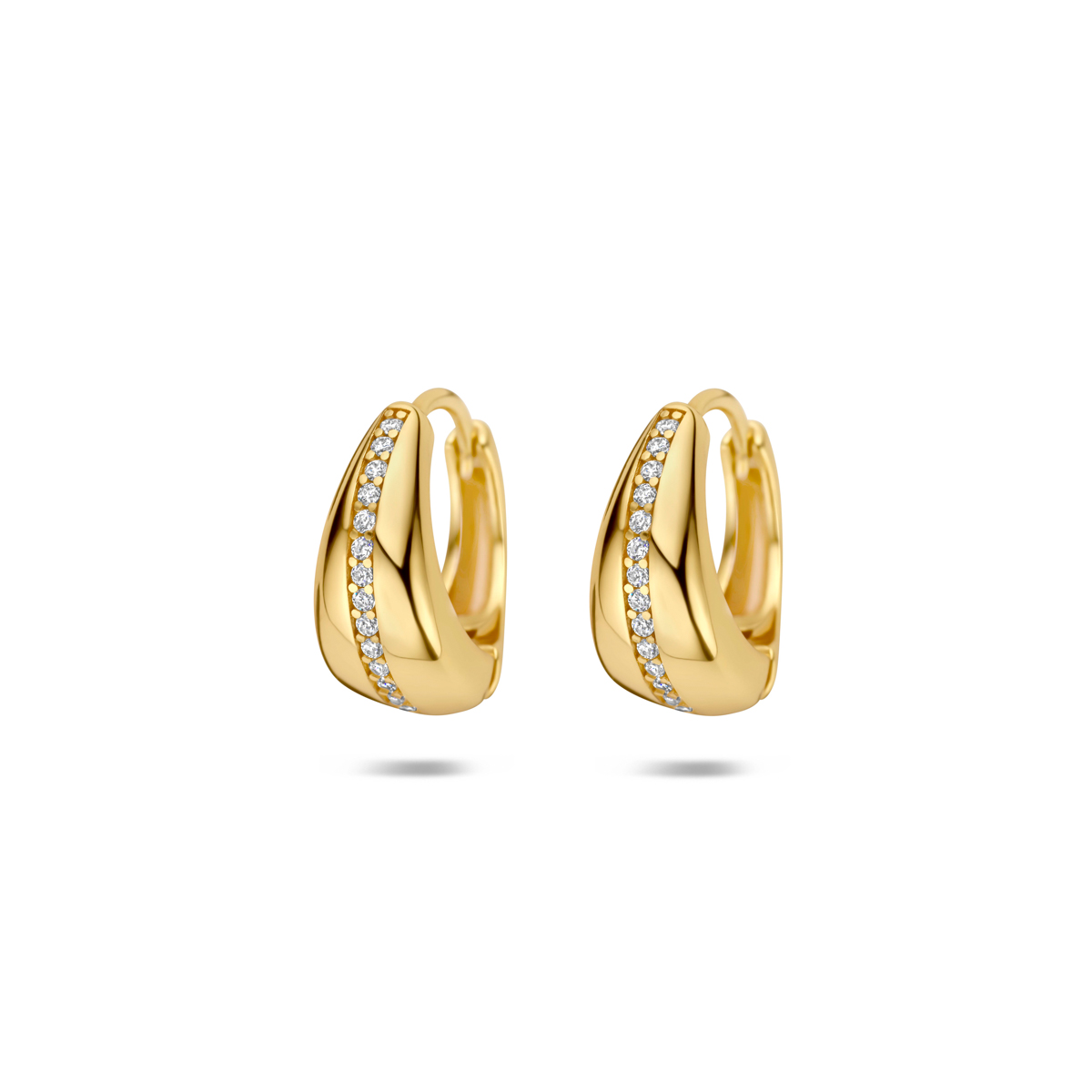 Verguld geel 925 zilveren klapoorringen met zirkonia. De klapoorringen hebben een afmeting van 14.5x6.5mm. Geen garantie op plating.