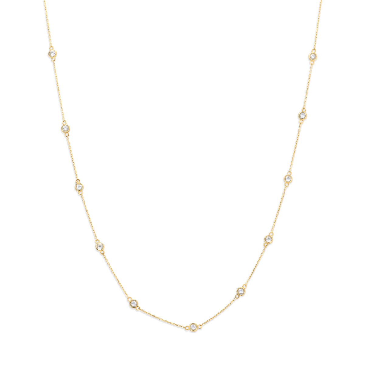 9k Geelkleurig collier met zirkonia. Het collier heeft lengtes van 41-43-45cm en een schakelbreedte van 0.8mm.