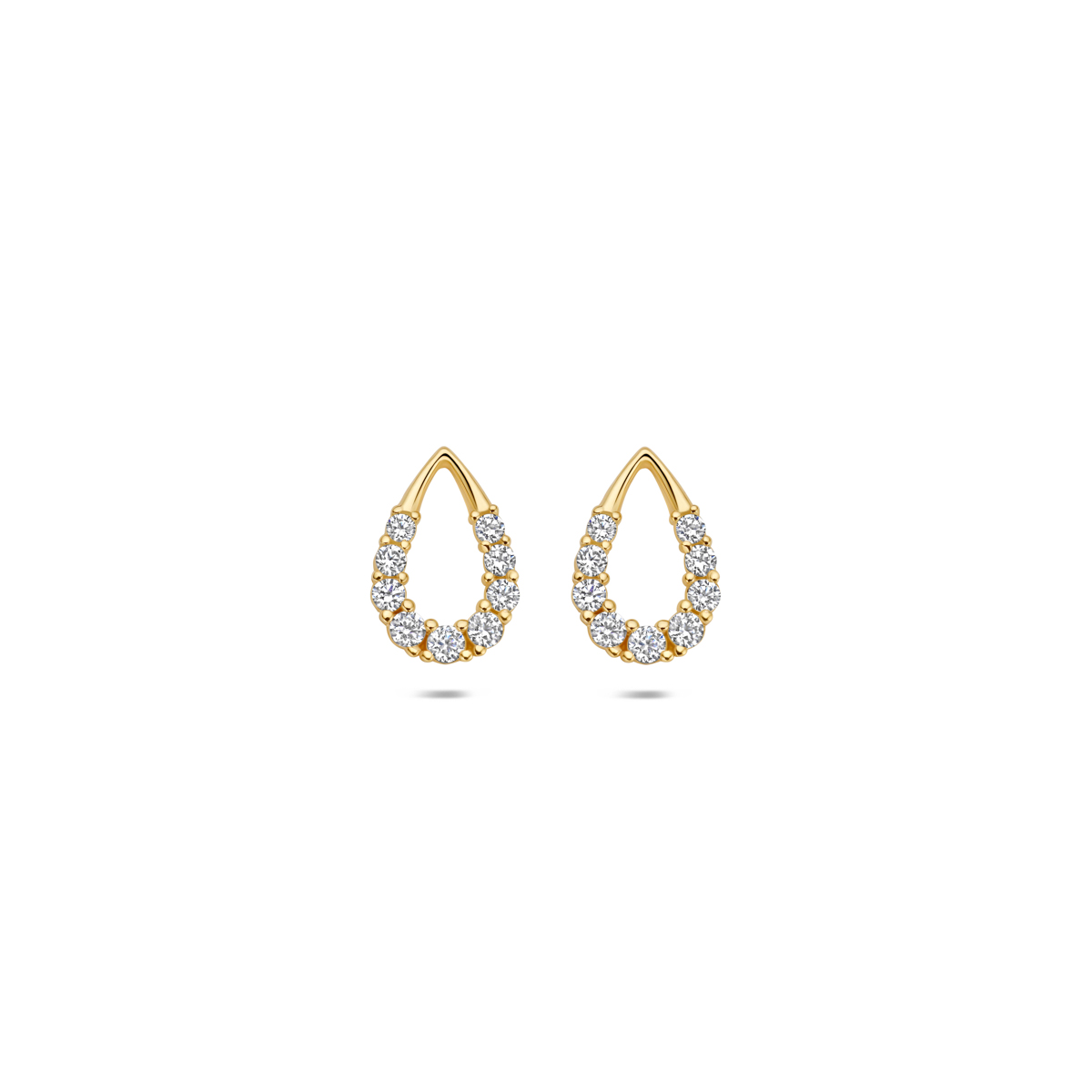 9k Geelkleurige oorknoppen met zirkonia. De oorknoppen hebben een afmeting van 9x6mm.