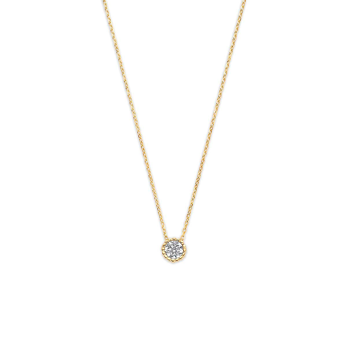 9k Geelkleurig collier met zirkonia. Het collier heeft lengtes van 41-43-45cm en een schakelbreedte van 0.8mm.