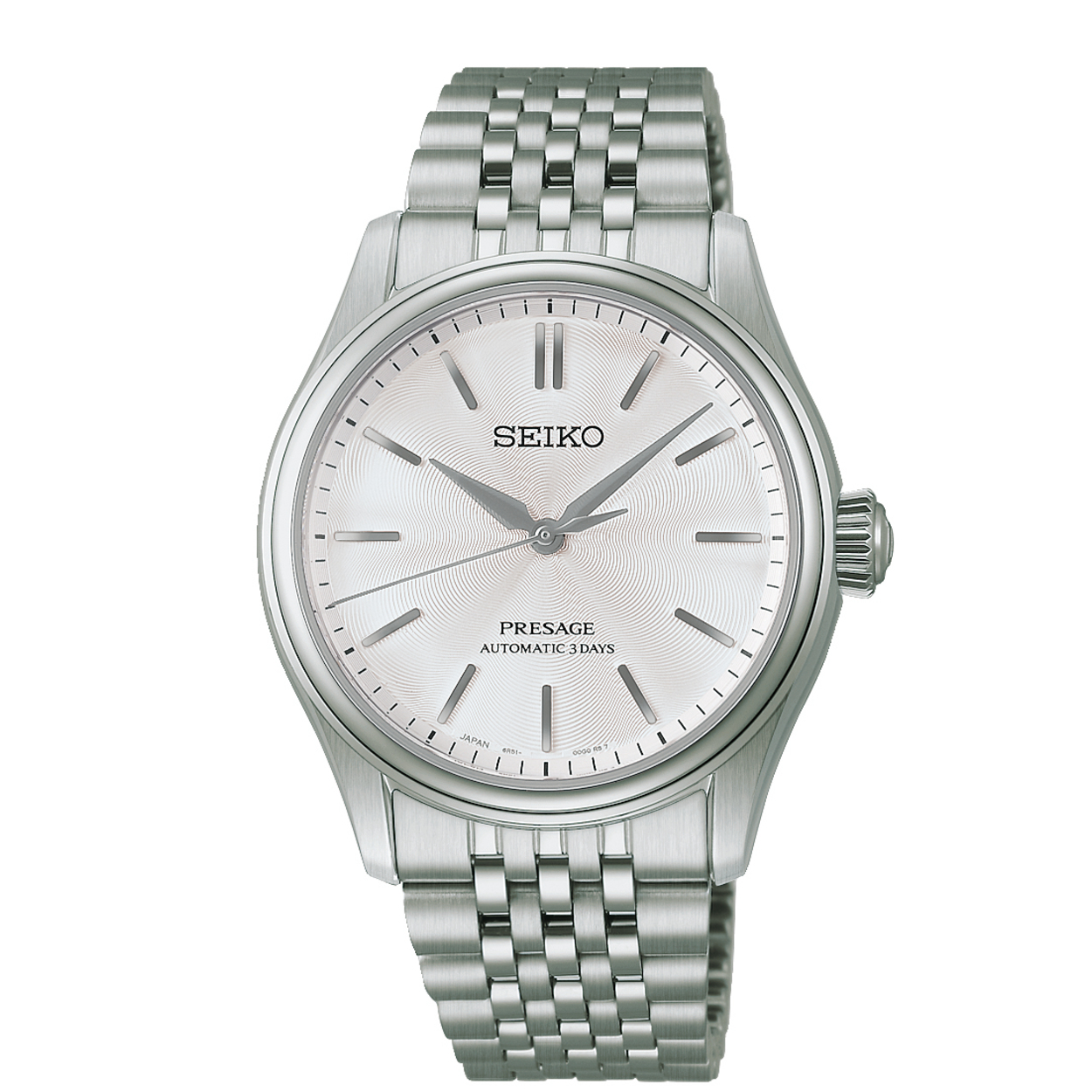 Dit is een horloge van het merk Seiko. Het is een analoog horloge gemaakt van staal. De diameter van de kast is 38 mm en de kast is 12.89 mm dik.
De verdere specificaties van het horloge zijn als volgt:
Kastvorm: rond
Kastkleur: zilverkleurig
Kastmateriaal: staal
Bandbreedte: 20 mm
Bandlengte: 233 mm
Sluiting: vouwsluiting met drukker
Wijzerplaatkleur: zilverkleurig
Glassoort: saffier glas
Waterdichtheid: 10 ATM
Techniek: automaat