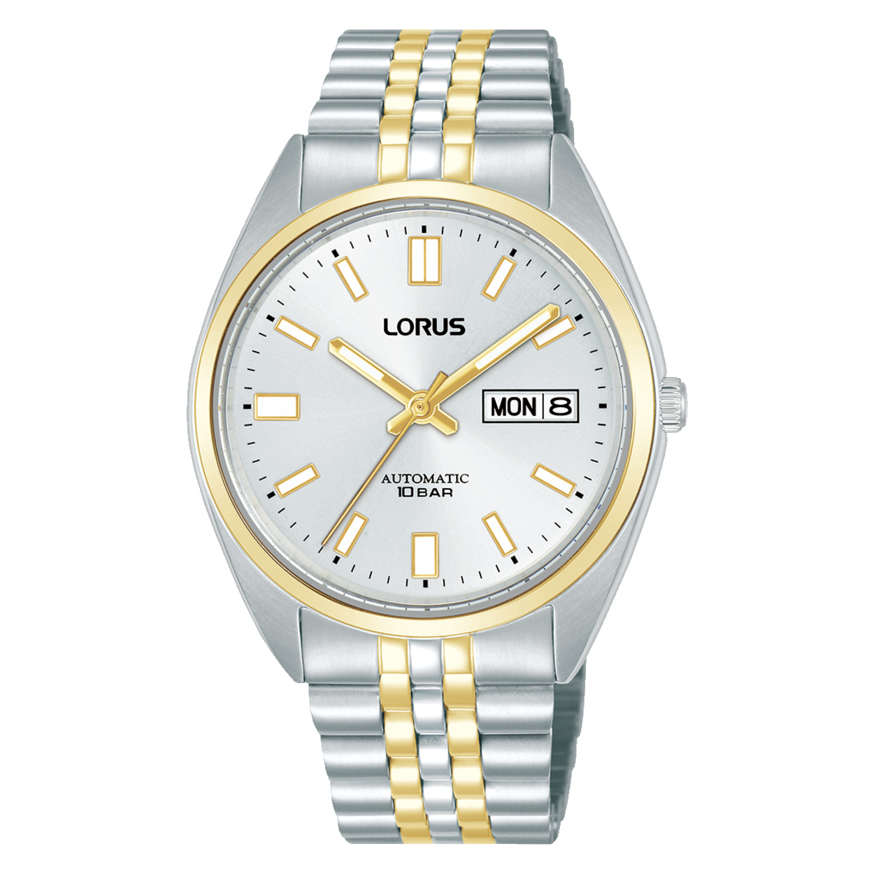 De LORUS MENS AUTO BICO, modelnummer RL432CX9, is een stijlvolle herenhorloge met een kast van metaal en een bicolor band in goud en zilver. Het heeft een diameter van 39 mm en geen datumfunctie. Perfect om zowel formeel als casual te dragen. Combineer met een klassiek pak of een nette casual outfit voor een verfijnde look.