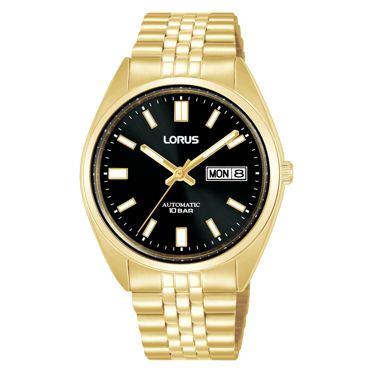 De LORUS MENS AUTO DOUB RL434CX9 is een stijlvolle herenpolshorloge met een kast van metaal, een goudkleurige horlogeband en een datumfunctie. Met een diameter van 39 mm is het een ideaal formaat voor dagelijkse elegantie. Combineer het met een formeel pak of casual kleding voor een tijdloze look.