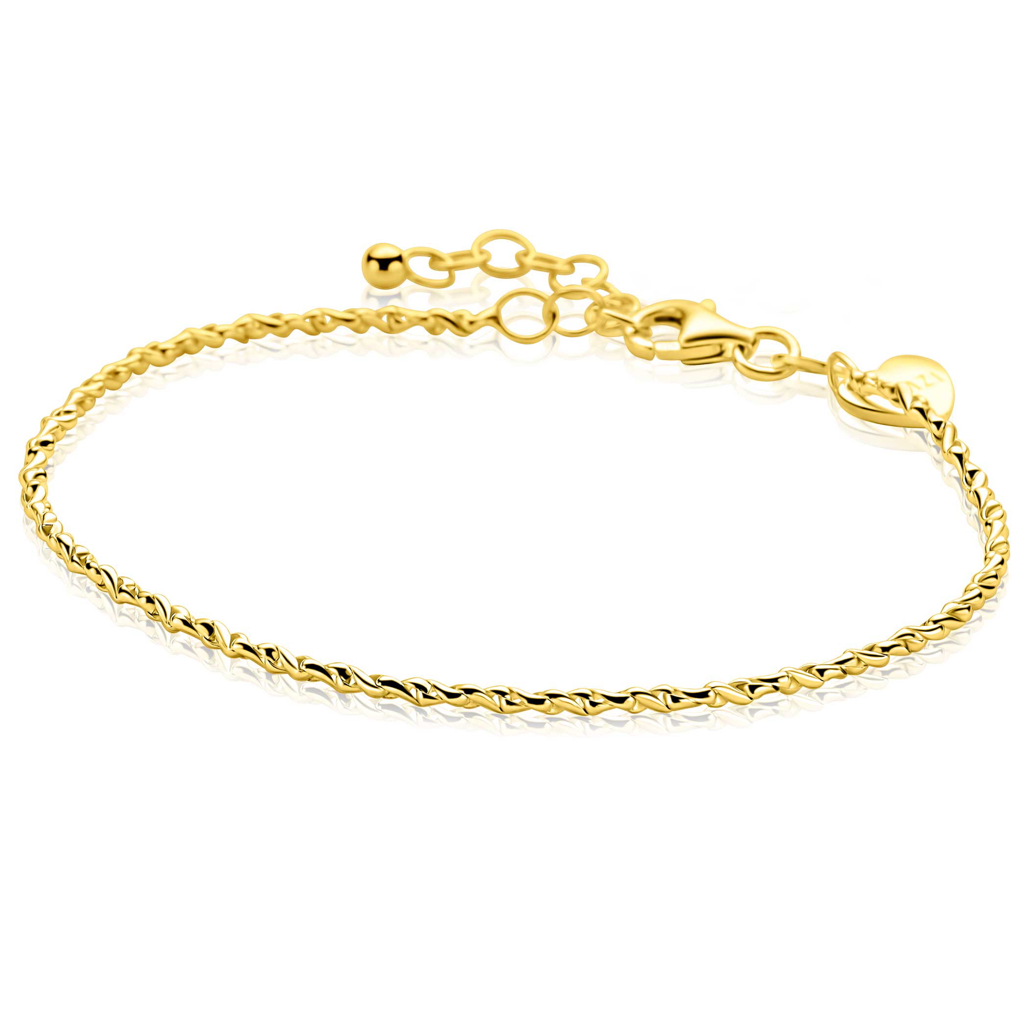 ZINZI gold plated zilveren organisch gedraaide schakel armband (1,8mm breed) 17-20cm ZIA2843G