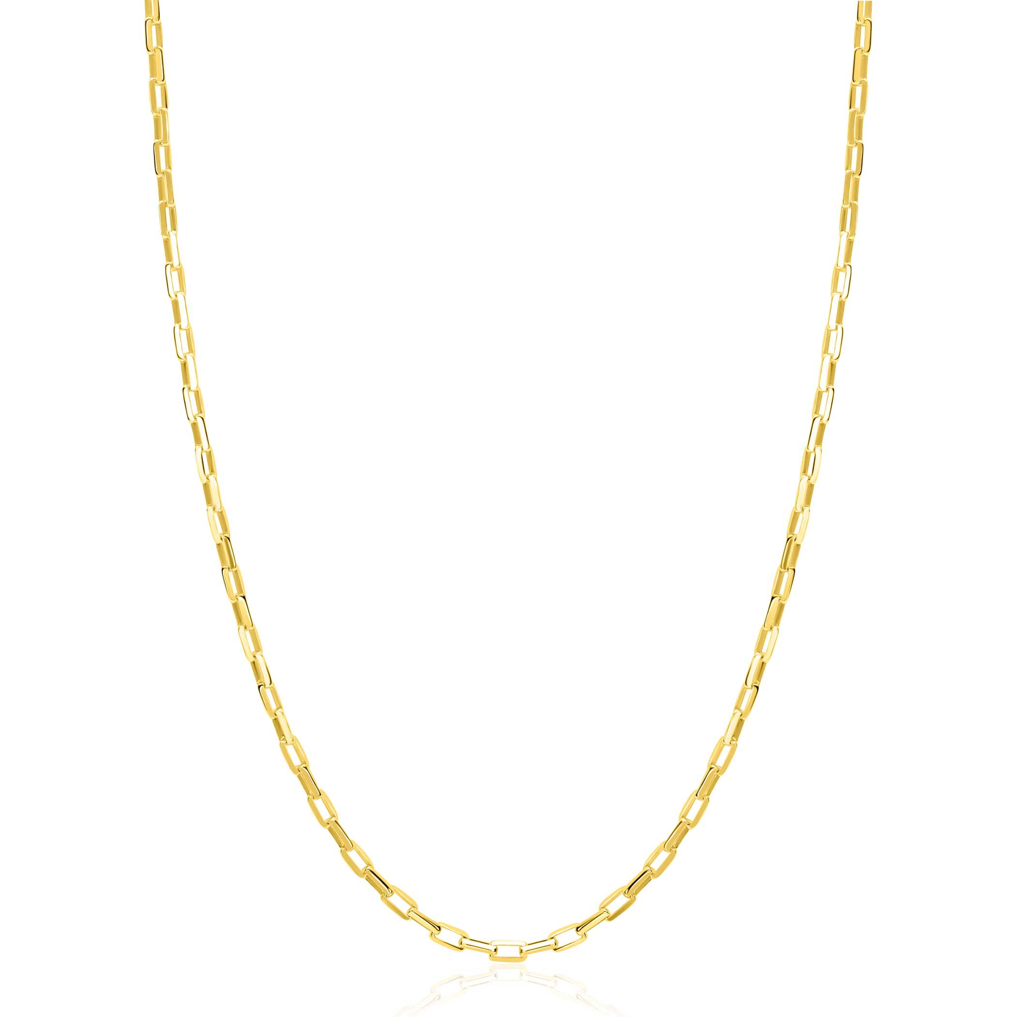 De ZINZI goud vergulde zilveren paperclip schakelketting, model ZIC2845G, is een prachtige halsketting van 42-45 cm lang en 2,2 mm breed. Gemaakt van hoogwaardig zilver, straalt het luxe en elegantie uit. Perfect om solo te dragen voor een subtiele look of te combineren met andere kettingen voor een modieuze laagjesstijl. Ideaal voor elke gelegenheid.