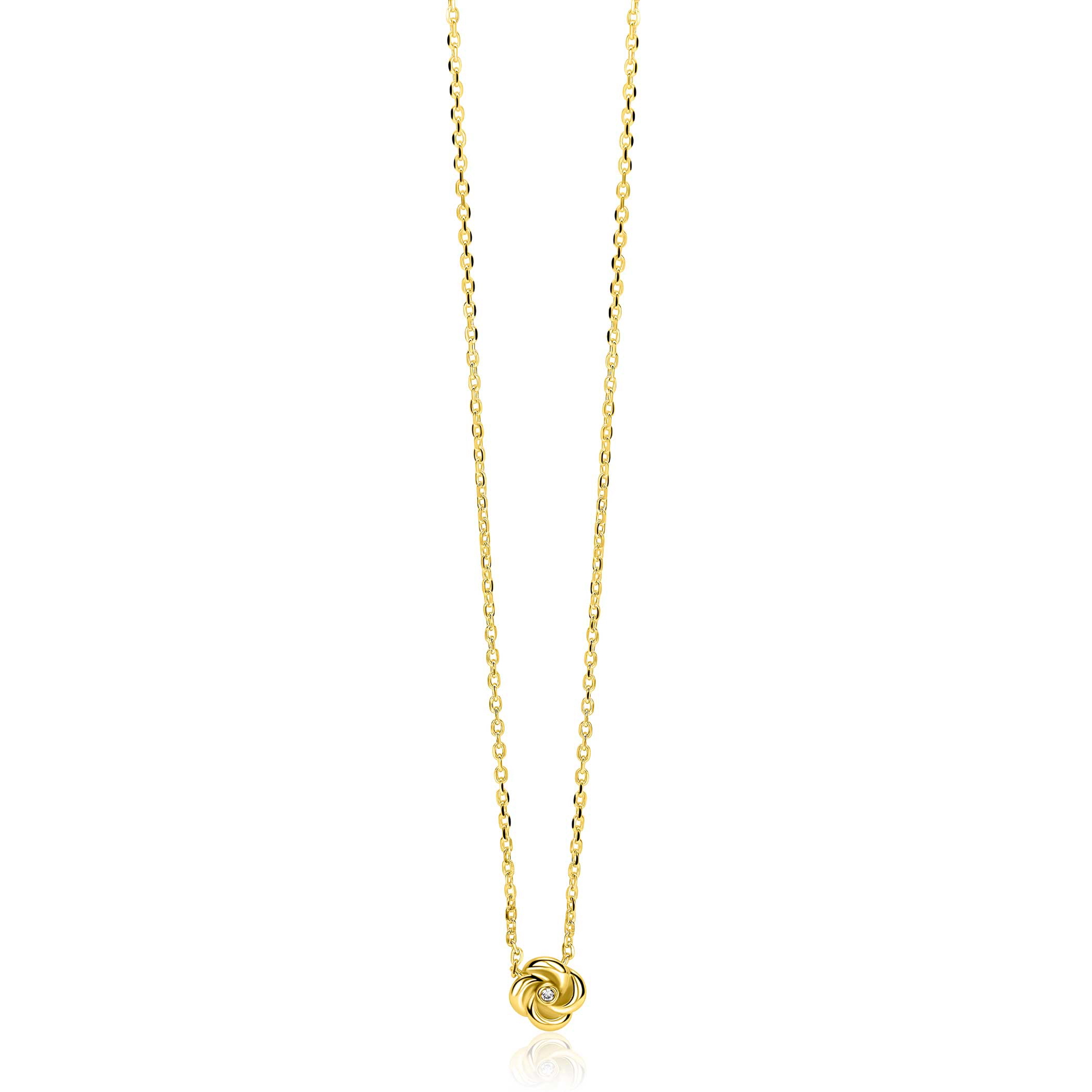 ZIC2872Y    ZINZI zlv. collier gg.verg. roos hangertje en zirconia