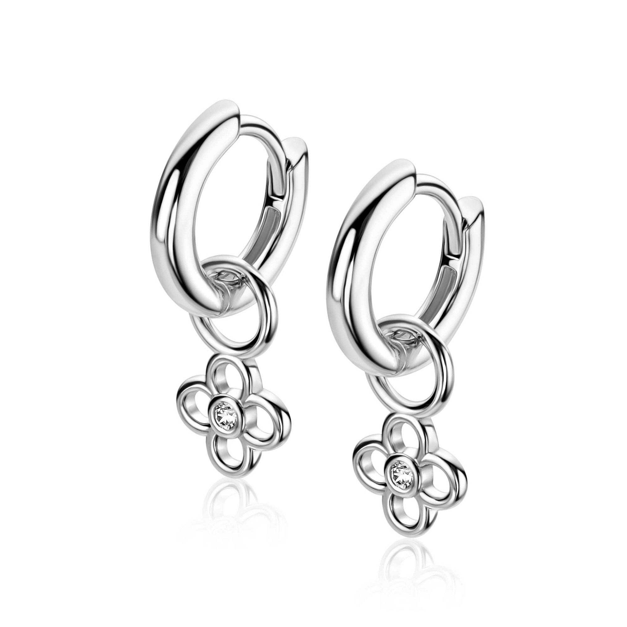ZICH2885  ZINZI zlv. oorbedels bloemvorm met zirconia