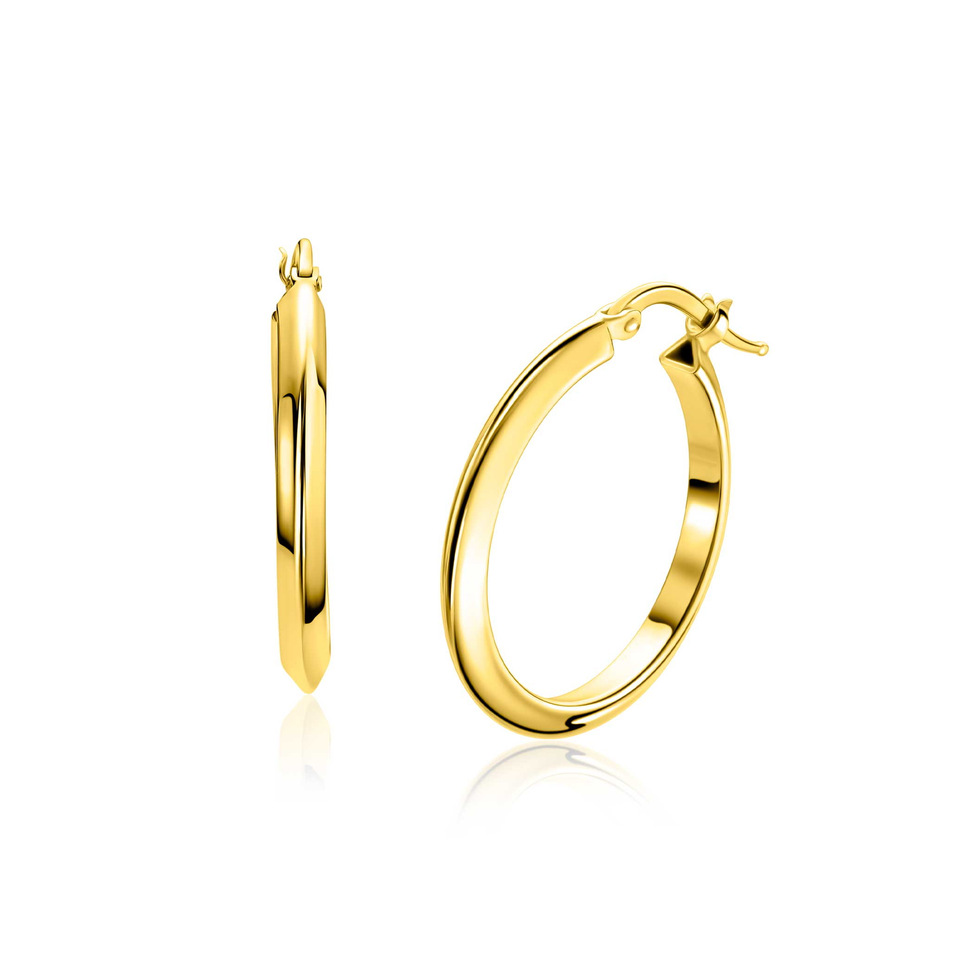ZINZI gold plated zilveren oorringen 25mm met gladde buis 3mm breed. Met handige italiaanse bovensluiting. Perfect in balans voor een opvallende maar verfijnde look. Vervaardigd van eerste gehalte zilver (925) en extra geel verguld.