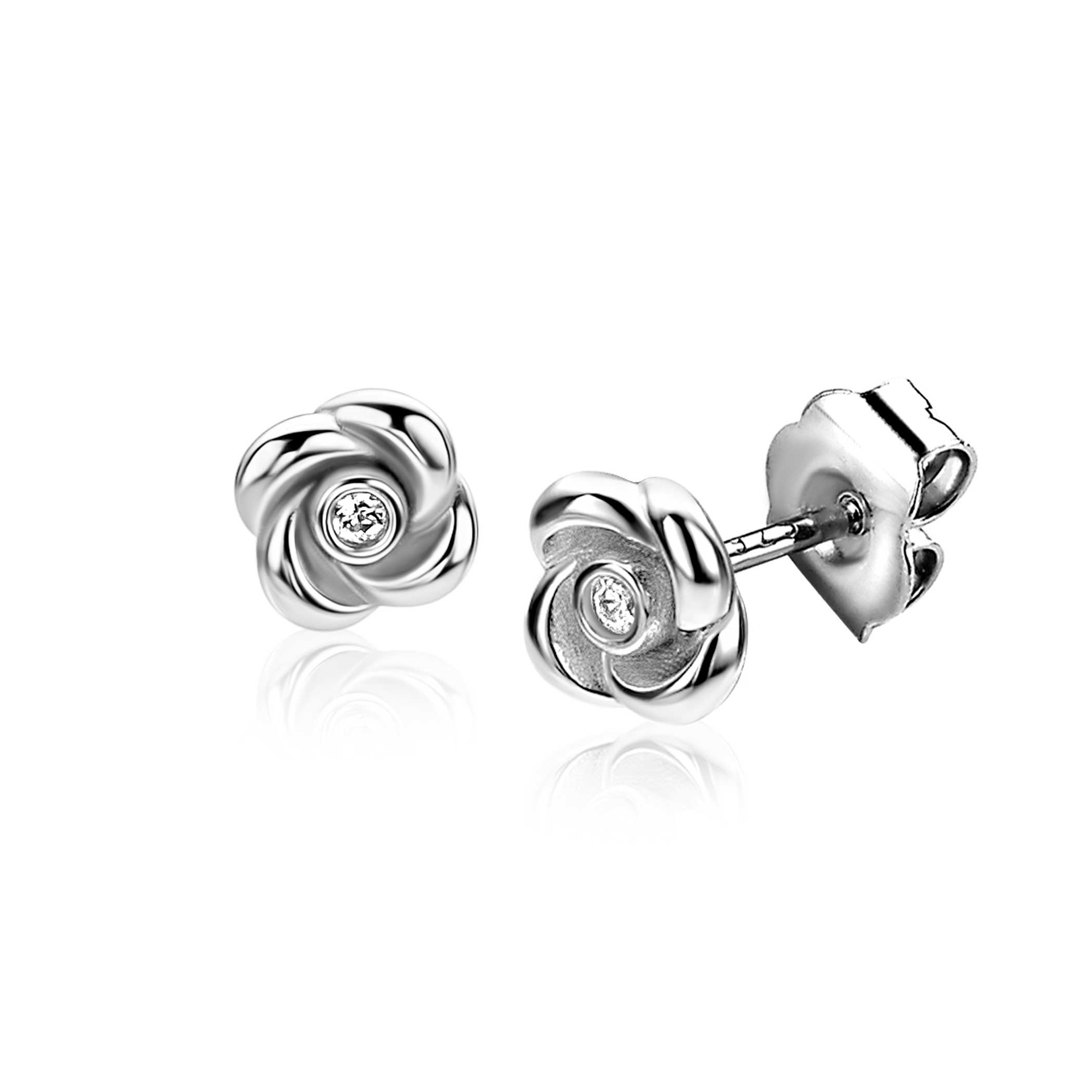 ZINZI zlv. oorknopje ZIO2872, roosje met zirconia