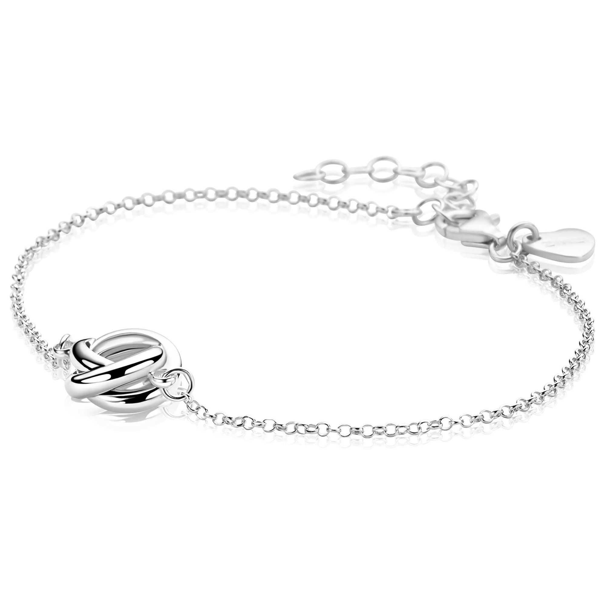 ZINZI zilveren armband met fijne ankerschakel en drie verbonden ringen ZIA2890